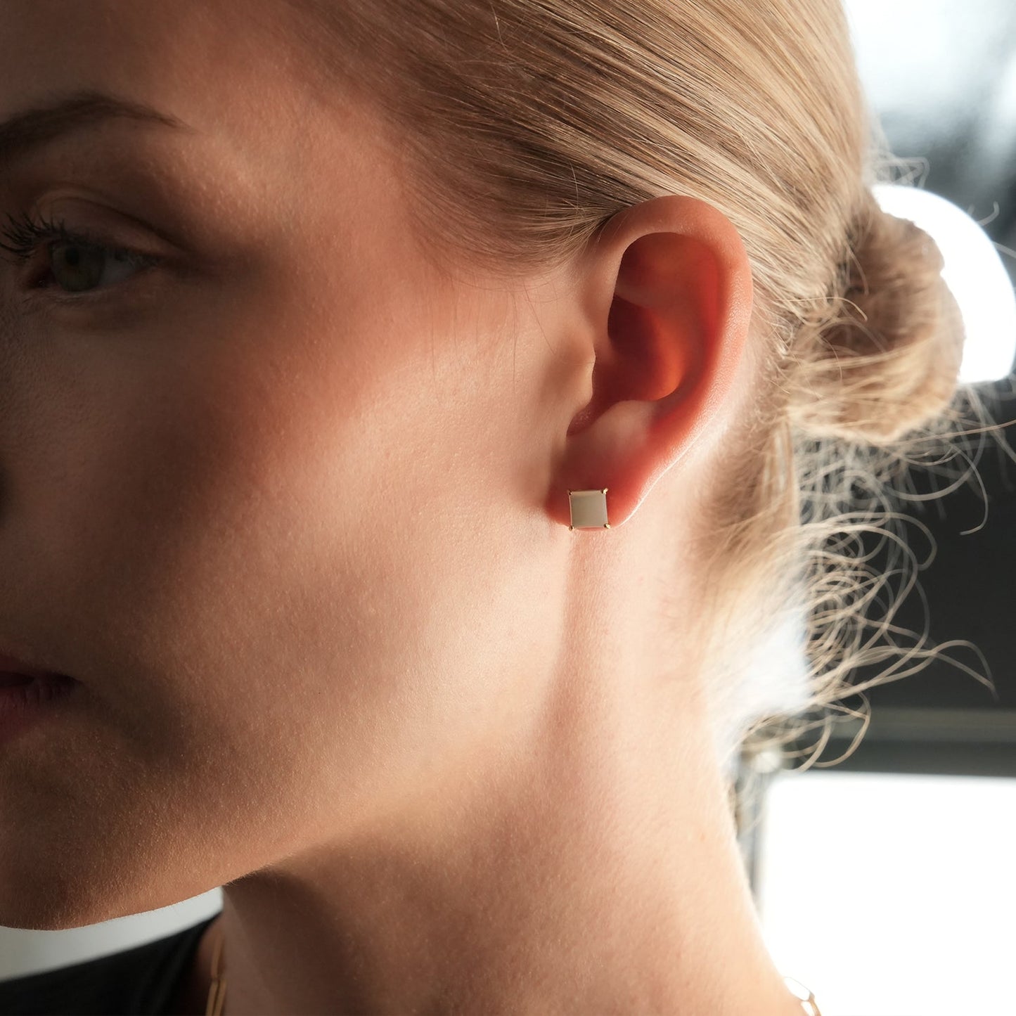 ERITH: Gold Rimmed Natural Shell Square Shaped Classic Stud Earrings
