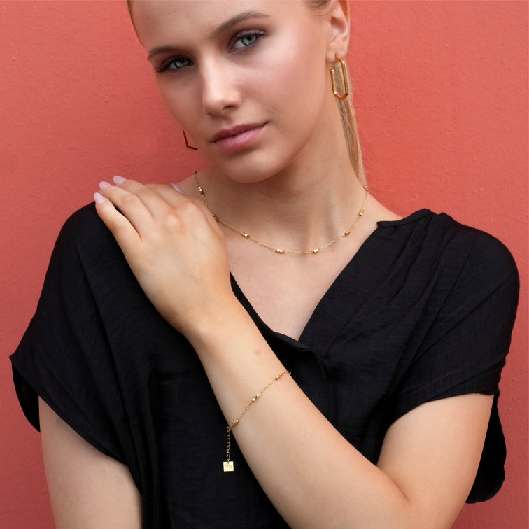 ackneynine | hackney-nine | ERISSA 64717 Tiny Square-Beads Dainty Gold Chain Necklace Gold Chain Bracelet