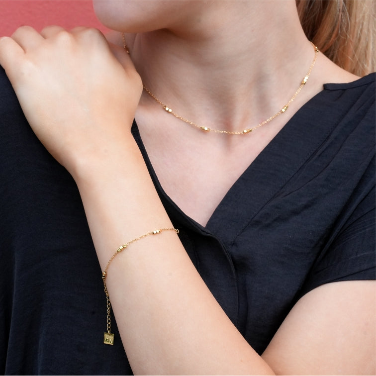 ackneynine | hackney-nine | ERISSA 64717 Tiny Square-Beads Dainty Gold Chain Necklace Gold Chain Bracelet