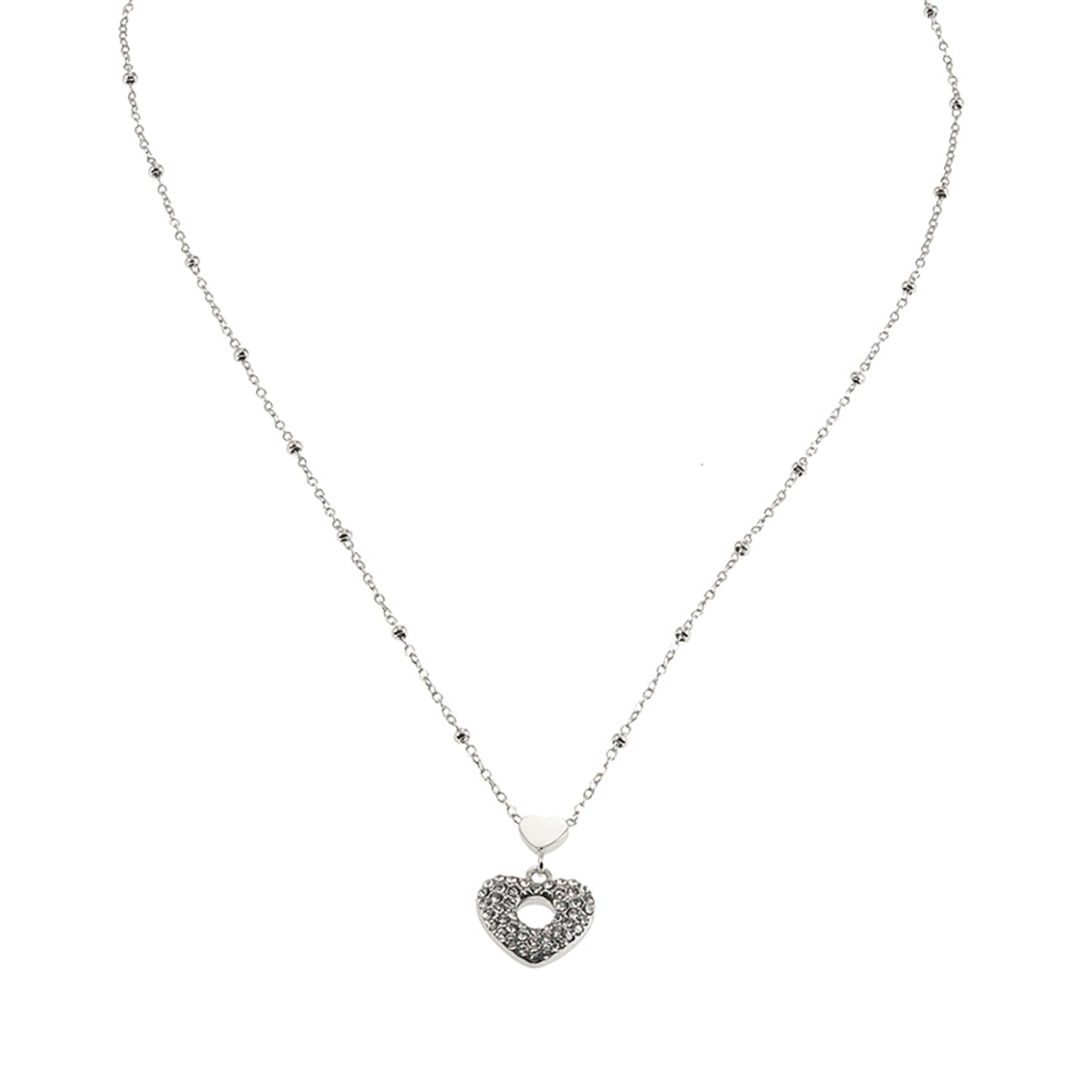 ETERNAL: Double Heart Pavé Zirconia Embedded Pendant Chain Necklace