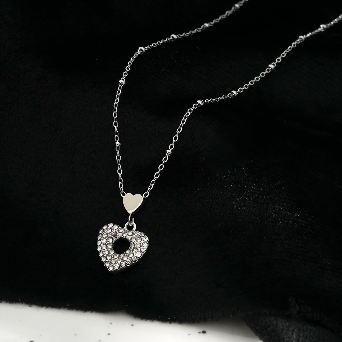 ETERNAL: Double Heart Pavé Zirconia Embedded Pendant Chain Necklace