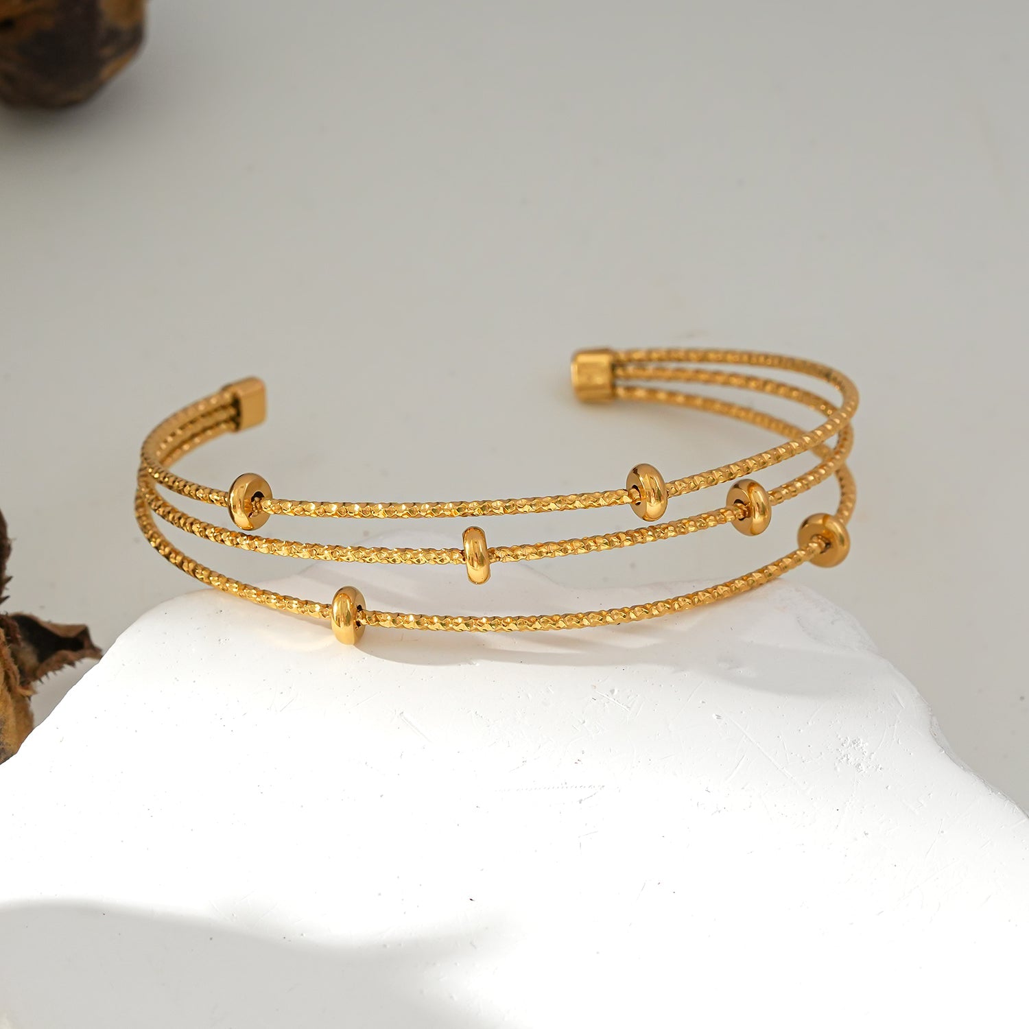 Style FARZIKA Gold: Triple Stacked Beaded Bracelet