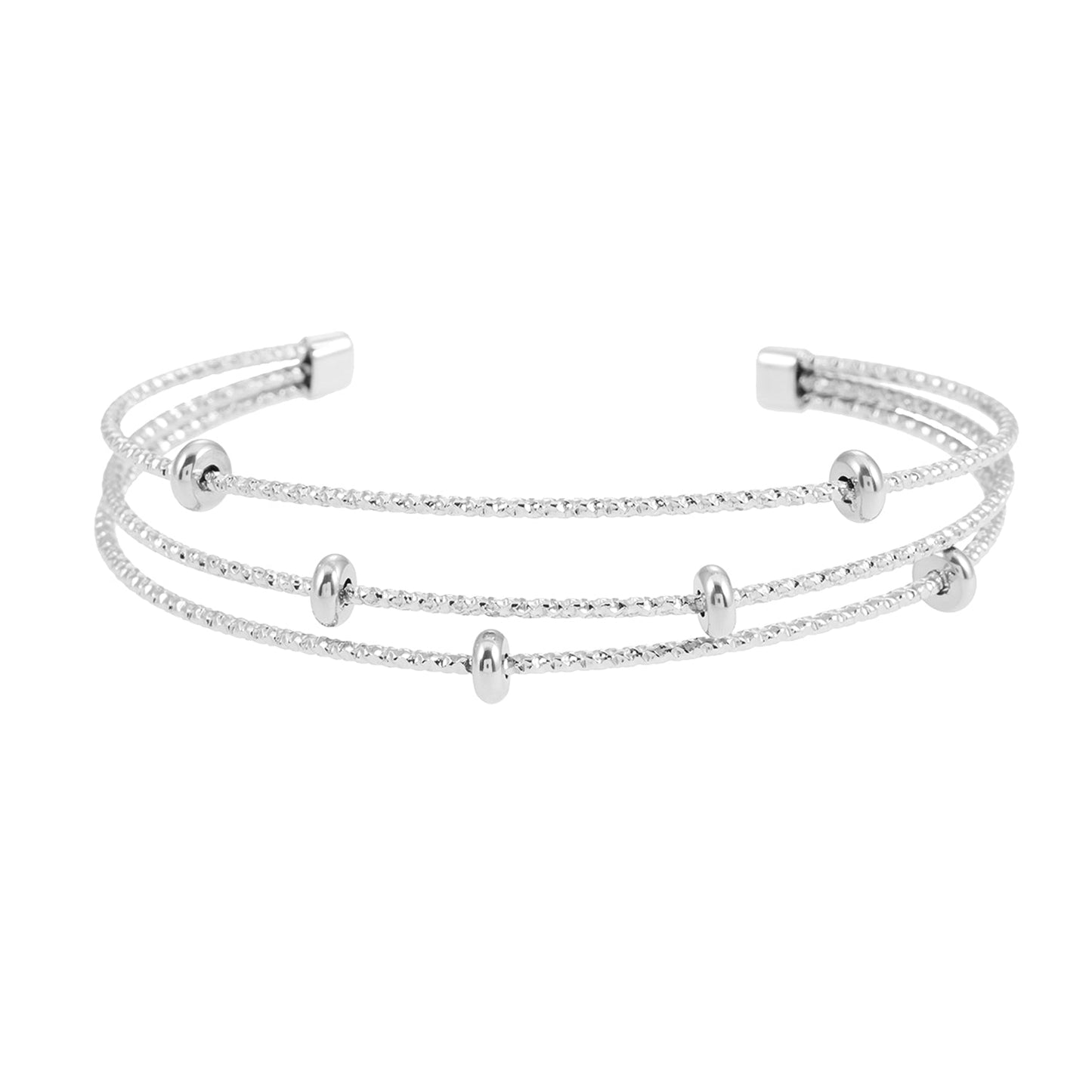 Style FARZIKA Silver: Triple Stacked Textured Beaded Bracelet