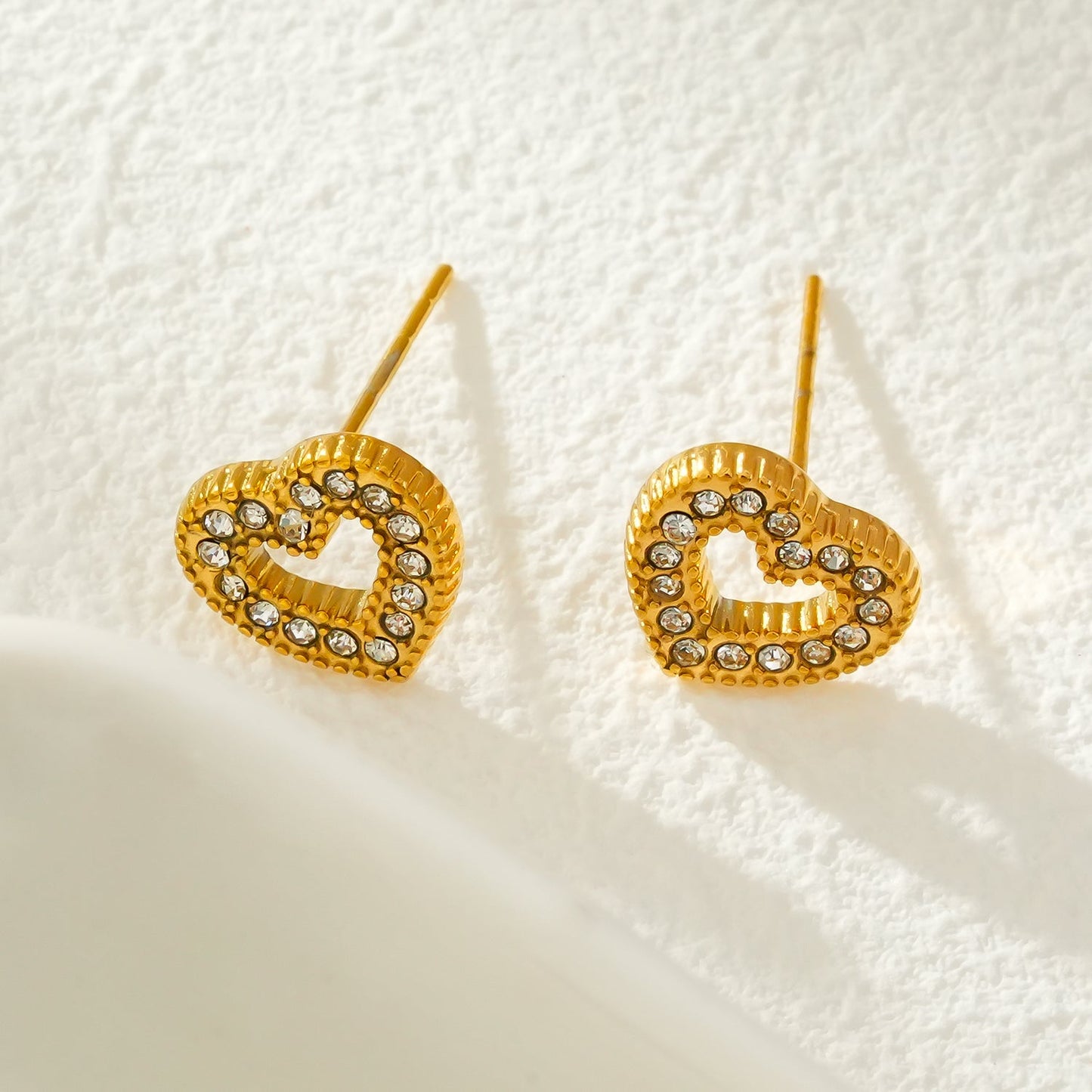 FOREVER Gold: Dazzling Heart Shaped Zirconia (CZ) Embedded Stud Earrings