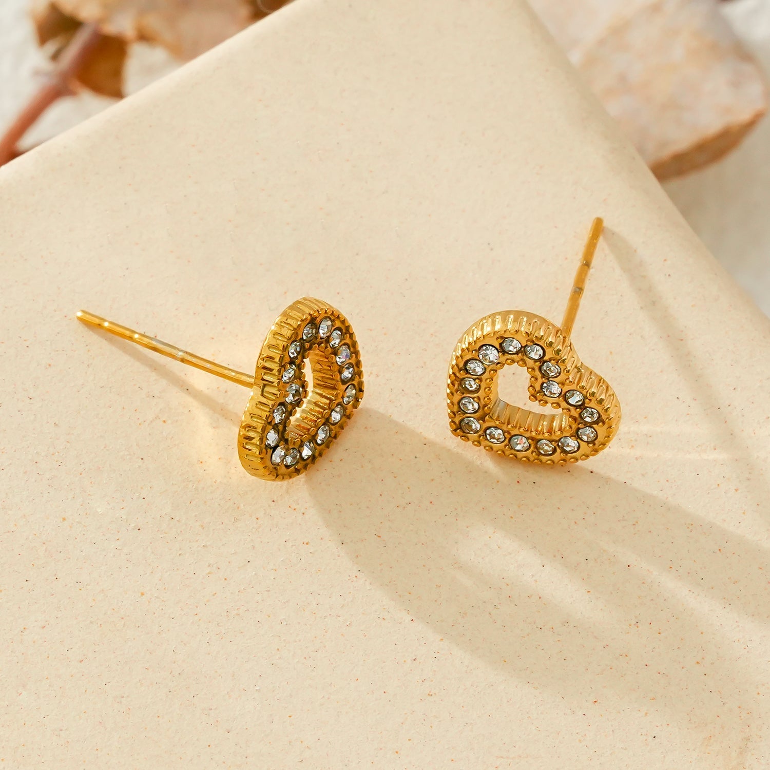 FOREVER Gold: Dazzling Heart Shaped Zirconia (CZ) Embedded Stud Earrings