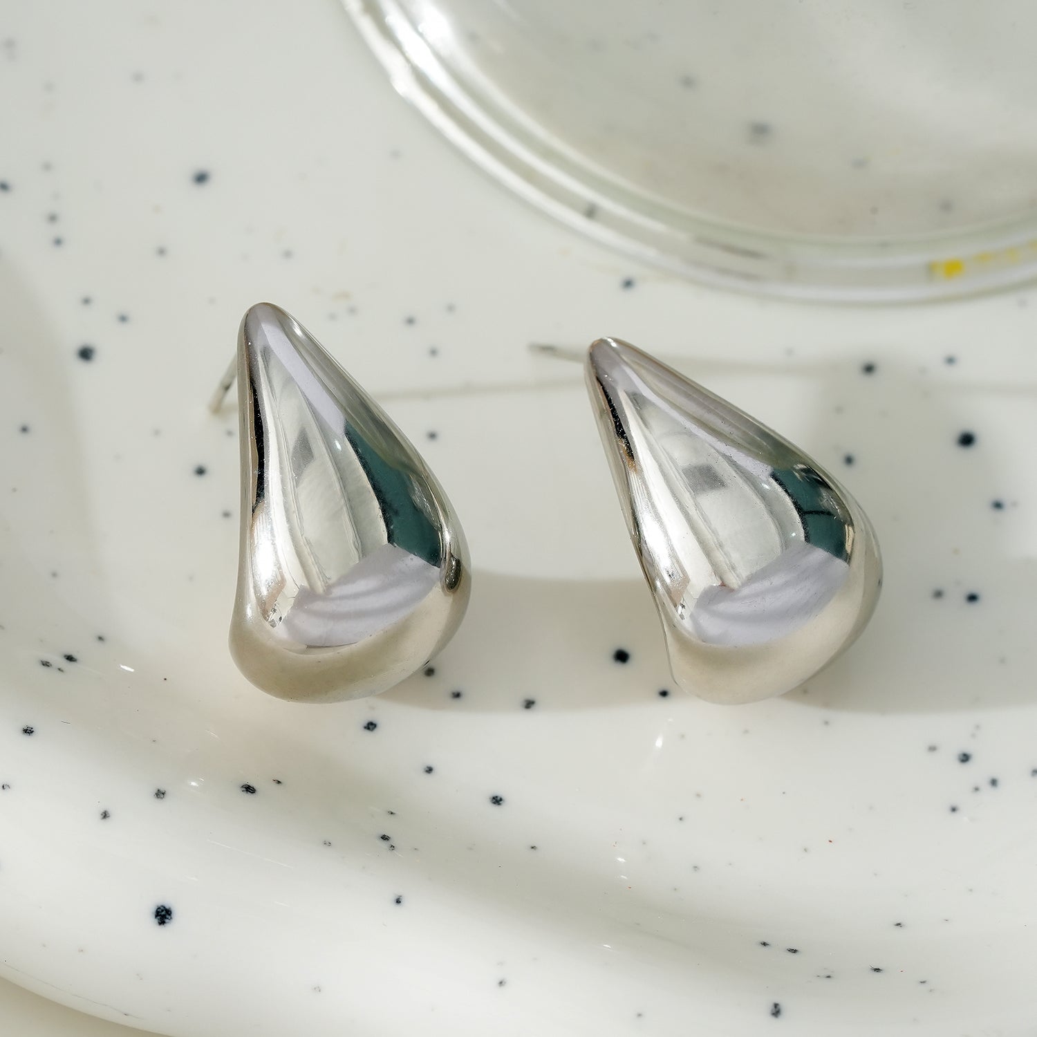 FORIA White Gold (Silver Tone): Chunky Look Light Weight Tear Drop Stud Earrings - Statement of Confidence