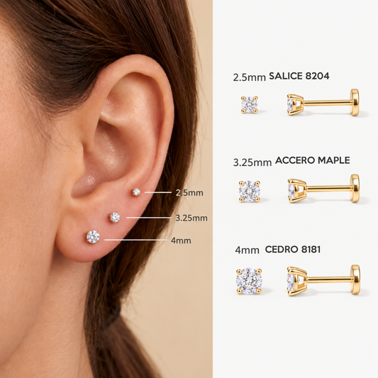 CEDRO Gold: Flat Back AURALITH Stud Earrings – 4mm