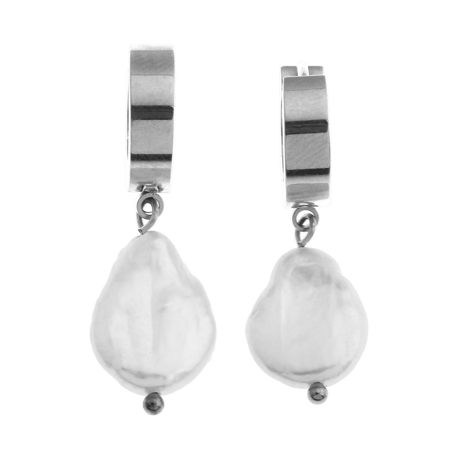 GAIA White Gold (Silver Toned):  Baroque Freshwater Pearls on Wide Mini Hoops