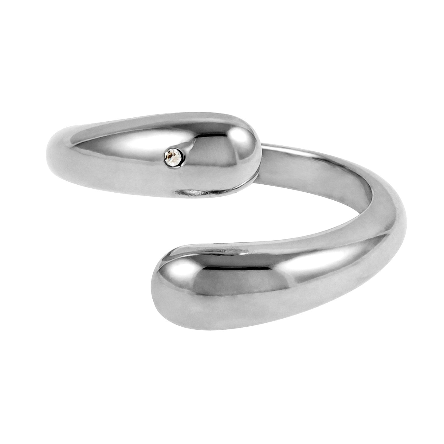 GARUVA: Modern Abstract Ring with Solitaire Zirconia Gemstone in White Gold (Silver Toned)