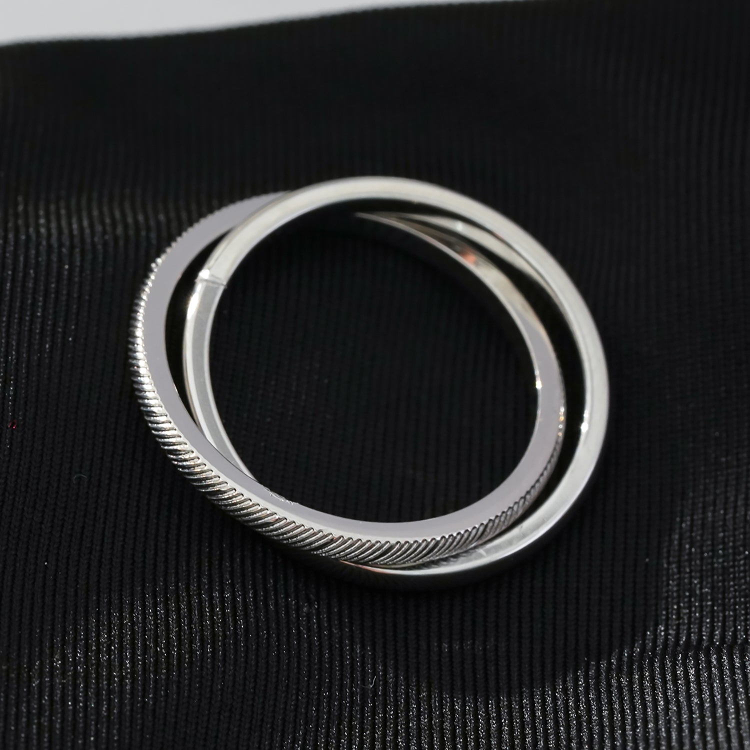 GILBERT: Double Banded Interconnected Stack Ring in White Gold (Silver Toned)