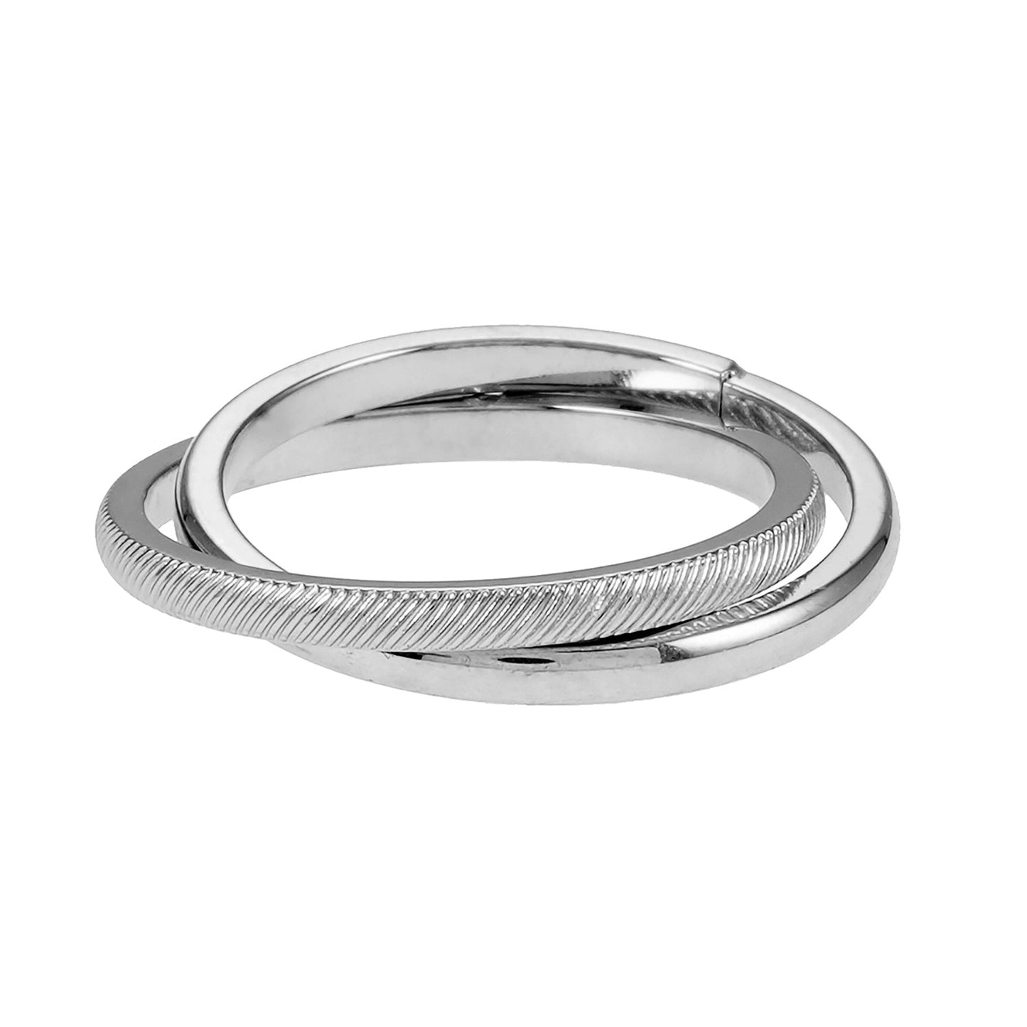 GILBERT: Double Banded Interconnected Stack Ring in White Gold (Silver Toned)