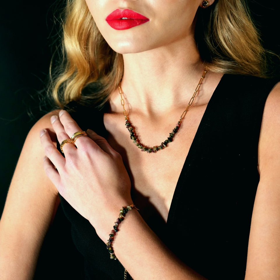 SALINAS Paper-Clip Linked Chain & TOURMALINE Gemstones Combination Necklace