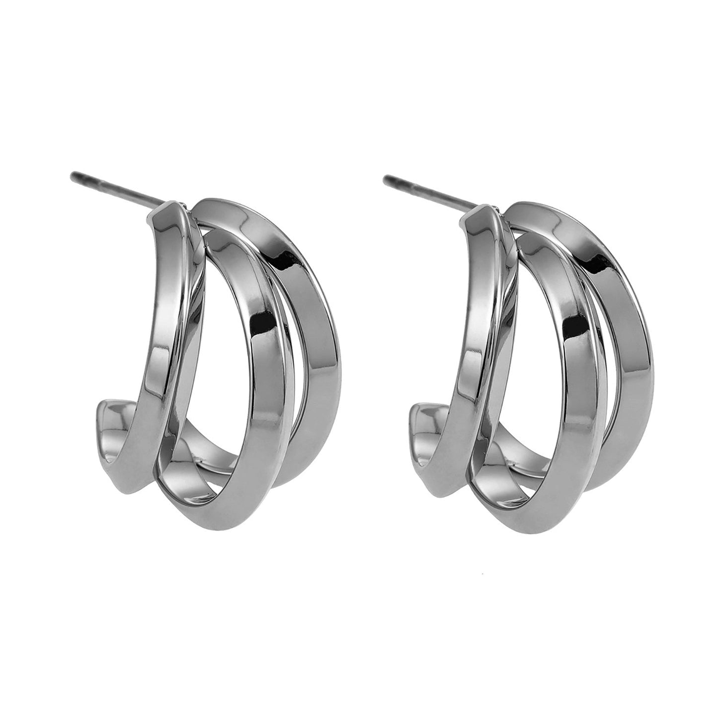 Style GRIZZANA: Triple Banded Hoop Earrings in Silver