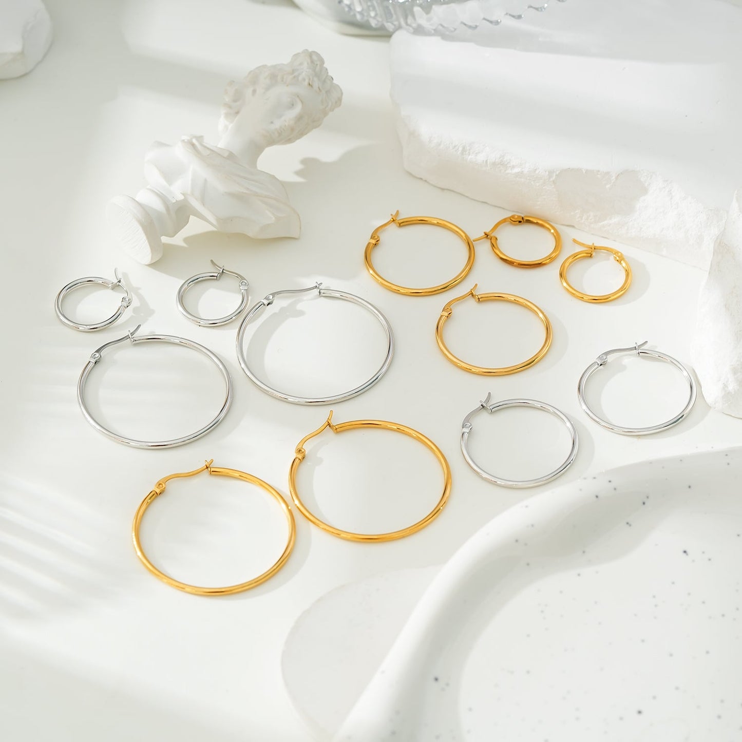 Style BIANCA Silver: Classic Essential Basic Round Silver Hoops. Available in 7 Sizes - 1cm to 6cm