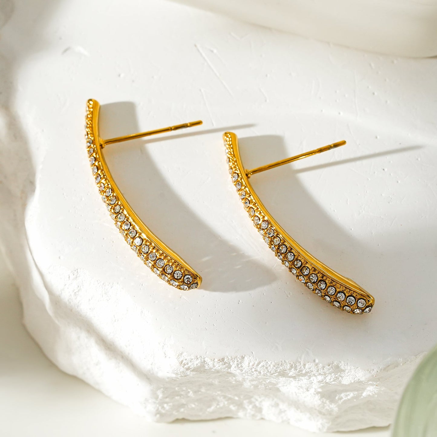 Style HILO: Curved Pavé Zirconia Shaped Stud Earrings in Gold