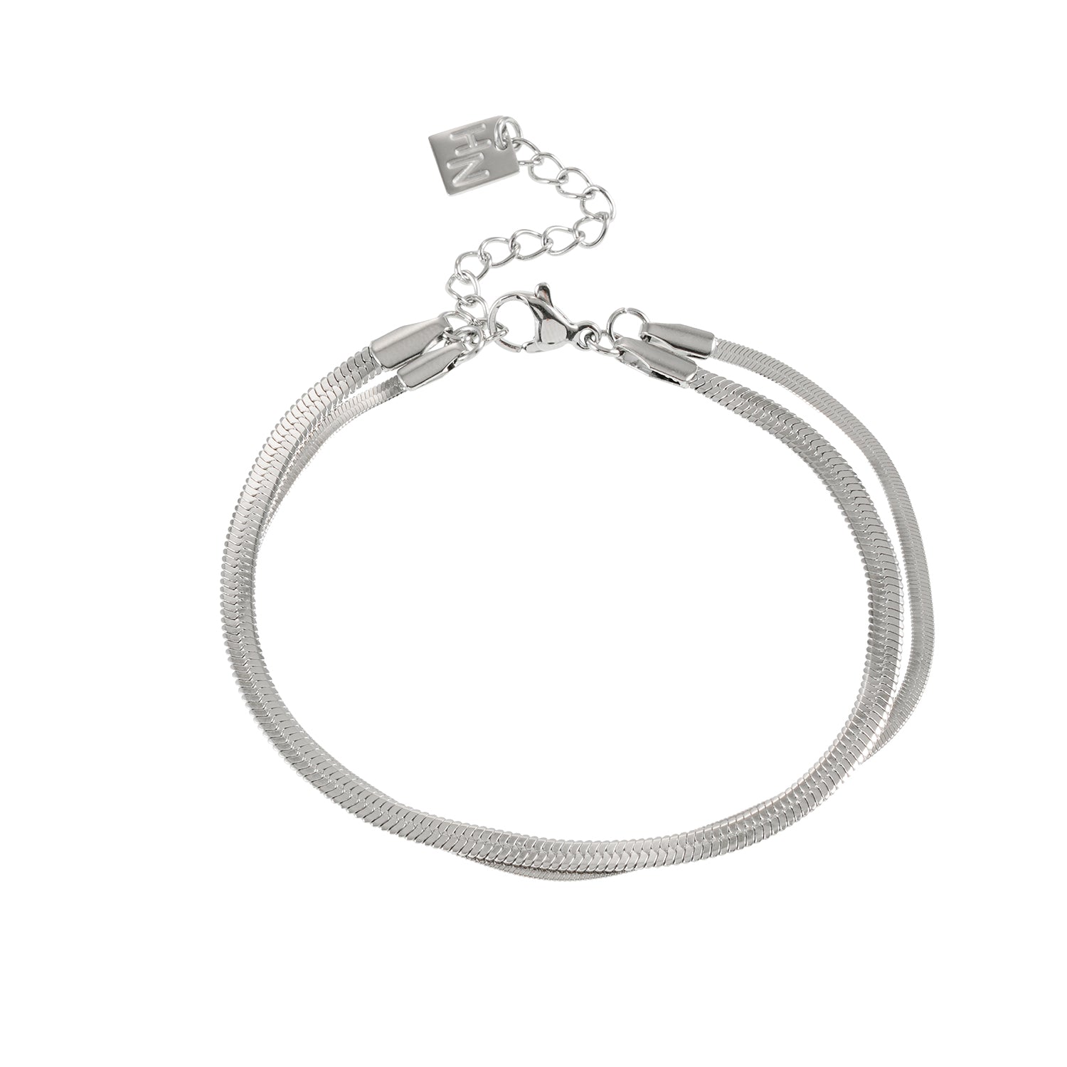 INESE: Snake-Skin Textured 2-Layer White Gold (Silver Toned) Bracelet