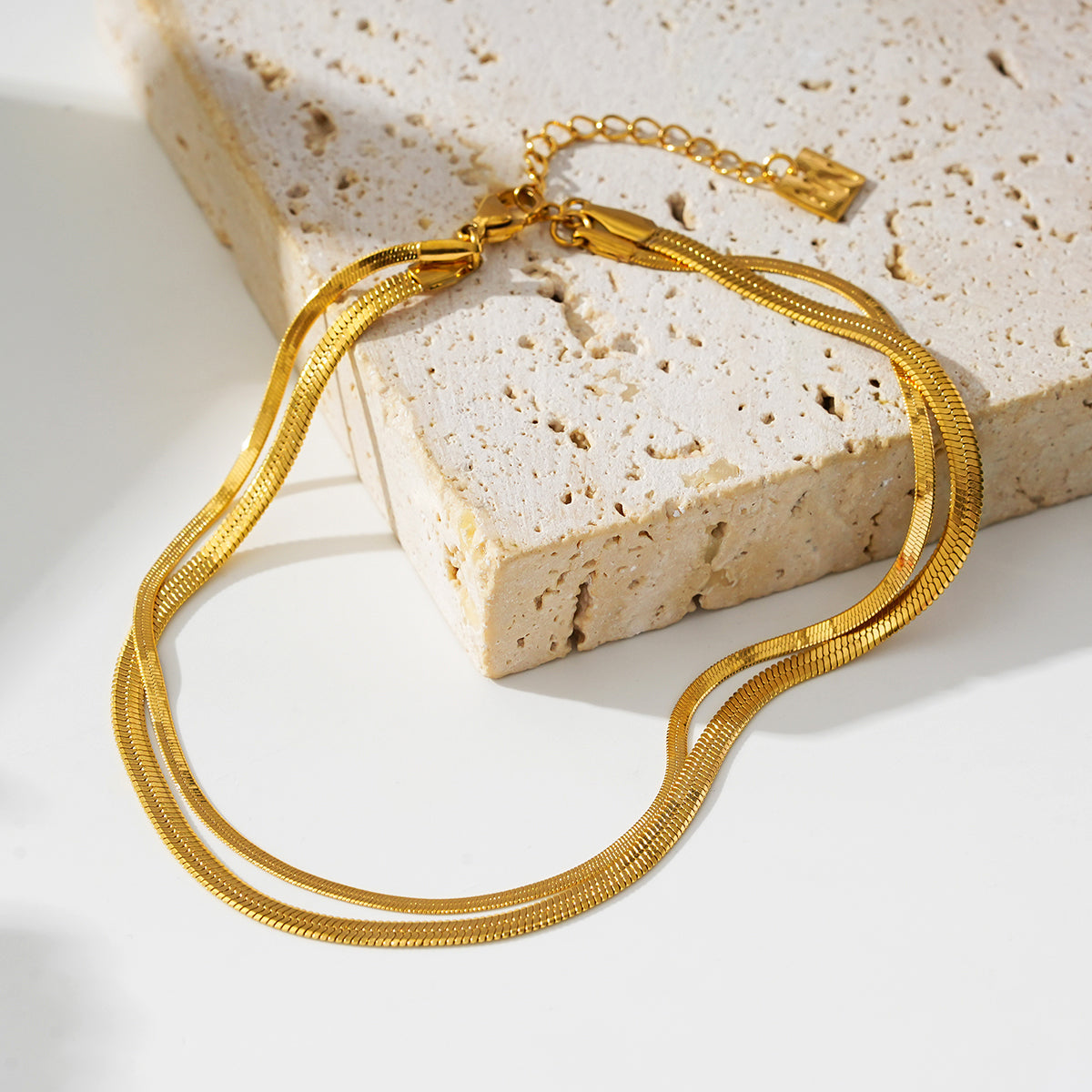 INESE LG: Snake-Skin Textured 2-Layer Gold Anklet