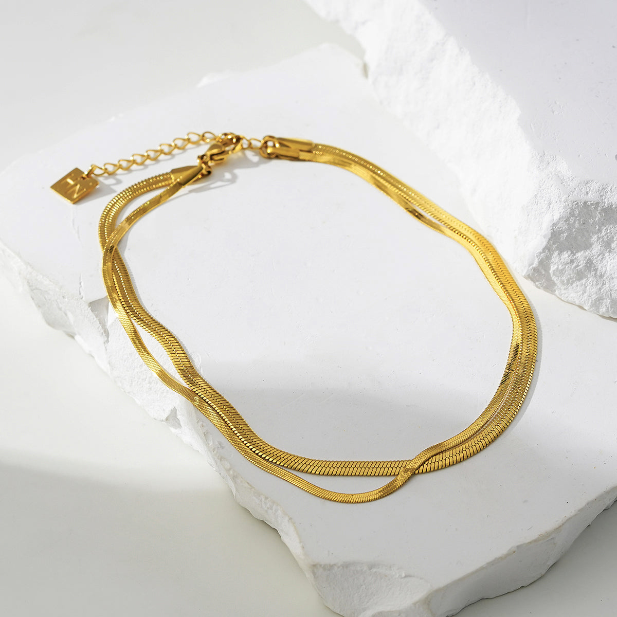 INESE LG: Snake-Skin Textured 2-Layer Gold Anklet