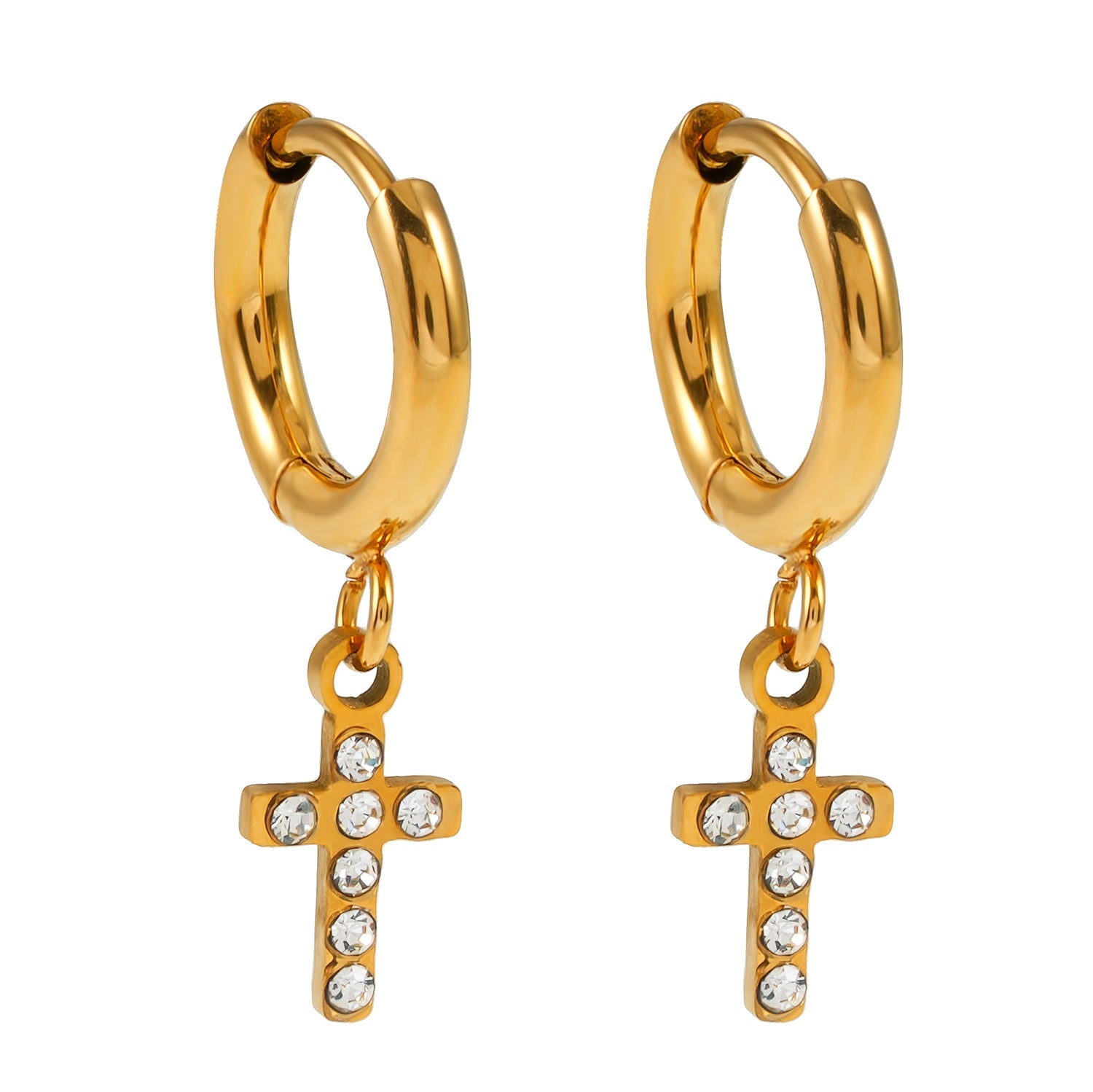 ISTEN Gold: Mini Hoop Earrings with Pavé Zirconia Cross