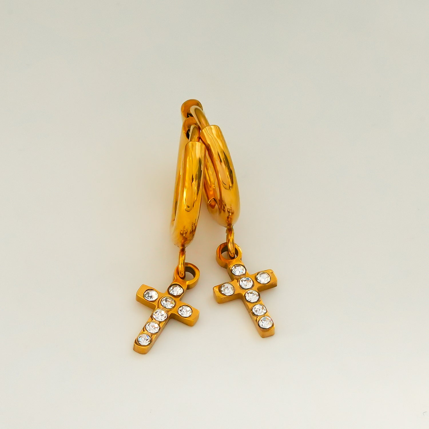 ISTEN Gold: Mini Hoop Earrings with Pavé Zirconia Cross