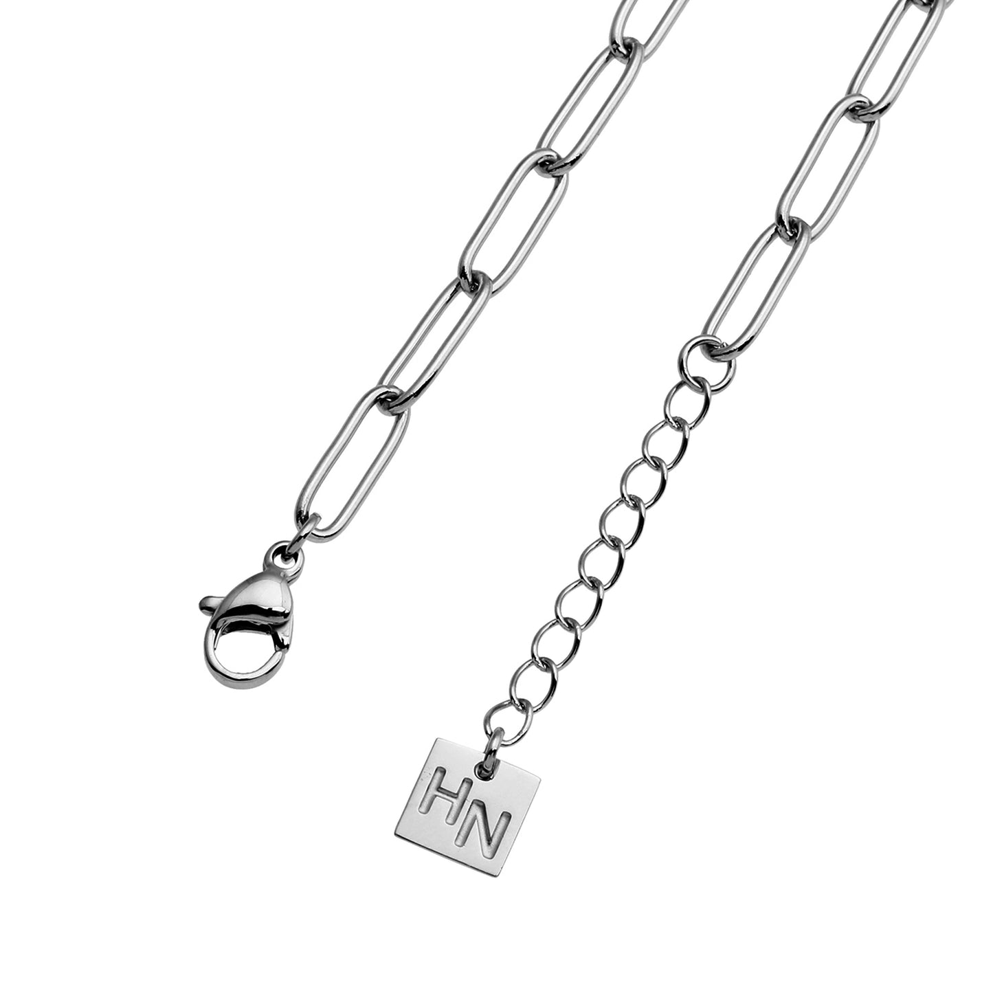 IZARA Silver (White Gold):  Paperclip & Oval Bead Chain Bracelet – Modern Minimal Statement Jewellery