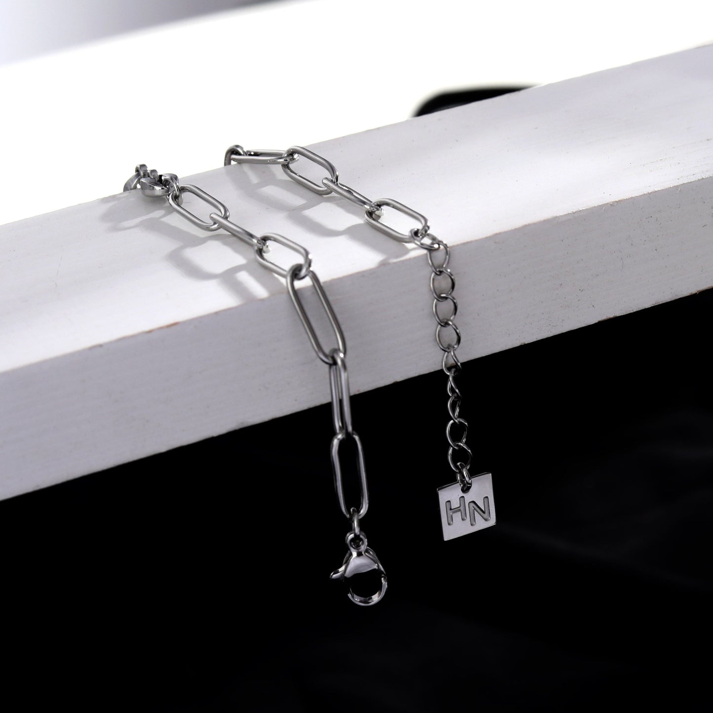 IZARA Silver (White Gold):  Paperclip & Oval Bead Chain Bracelet – Modern Minimal Statement Jewellery