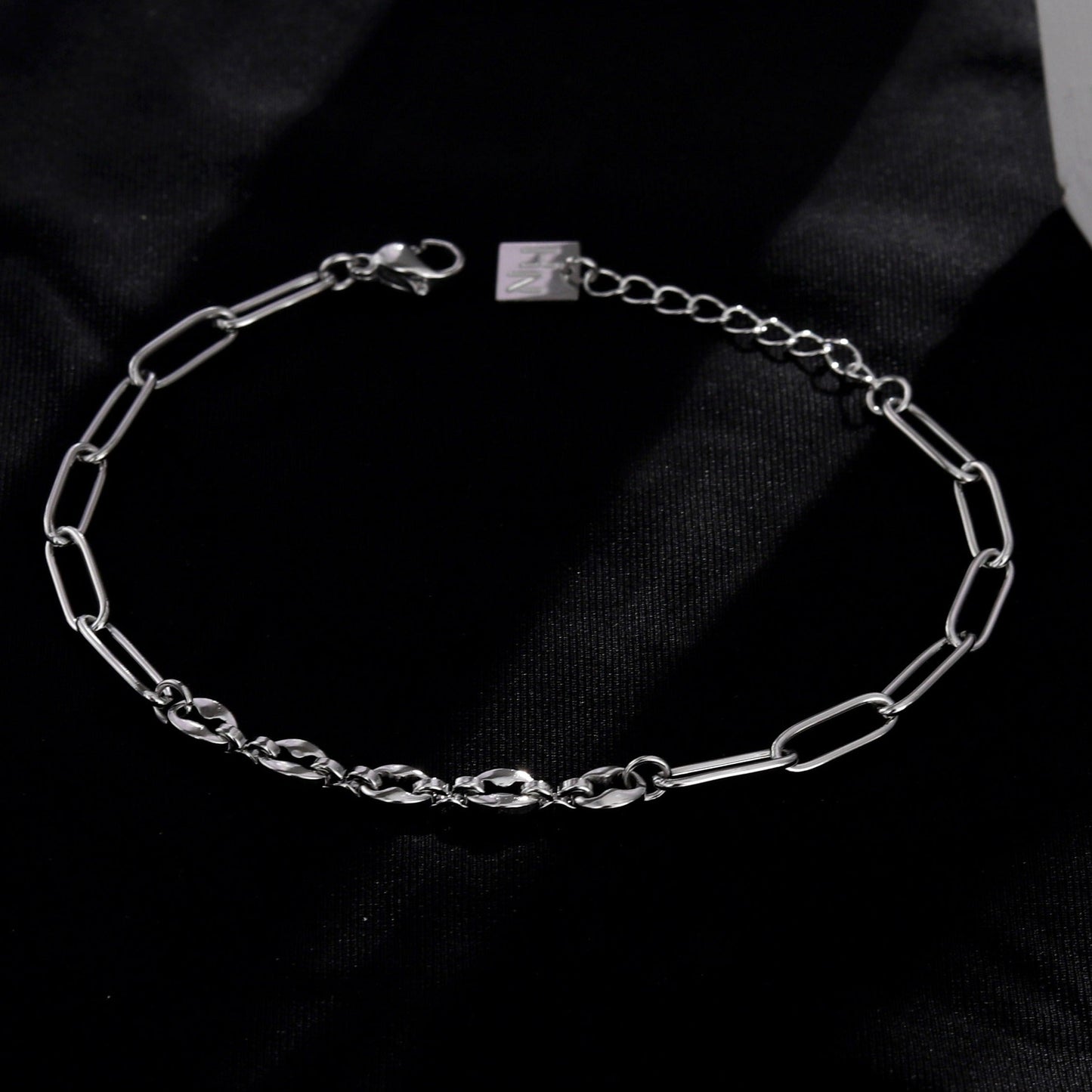 IZARA Silver (White Gold):  Paperclip & Oval Bead Chain Bracelet – Modern Minimal Statement Jewellery