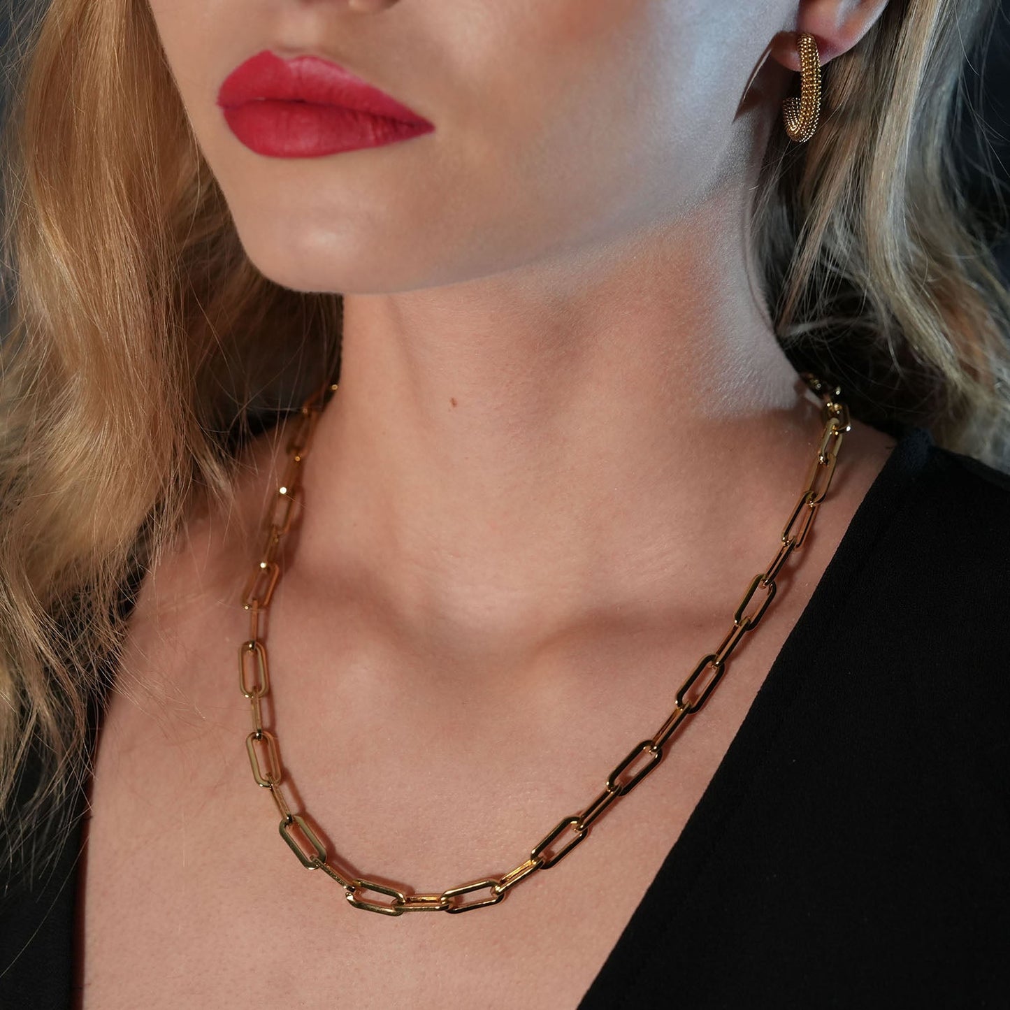 JACINTA 18" Gold: Contemporary Paper Clip Chain Necklace
