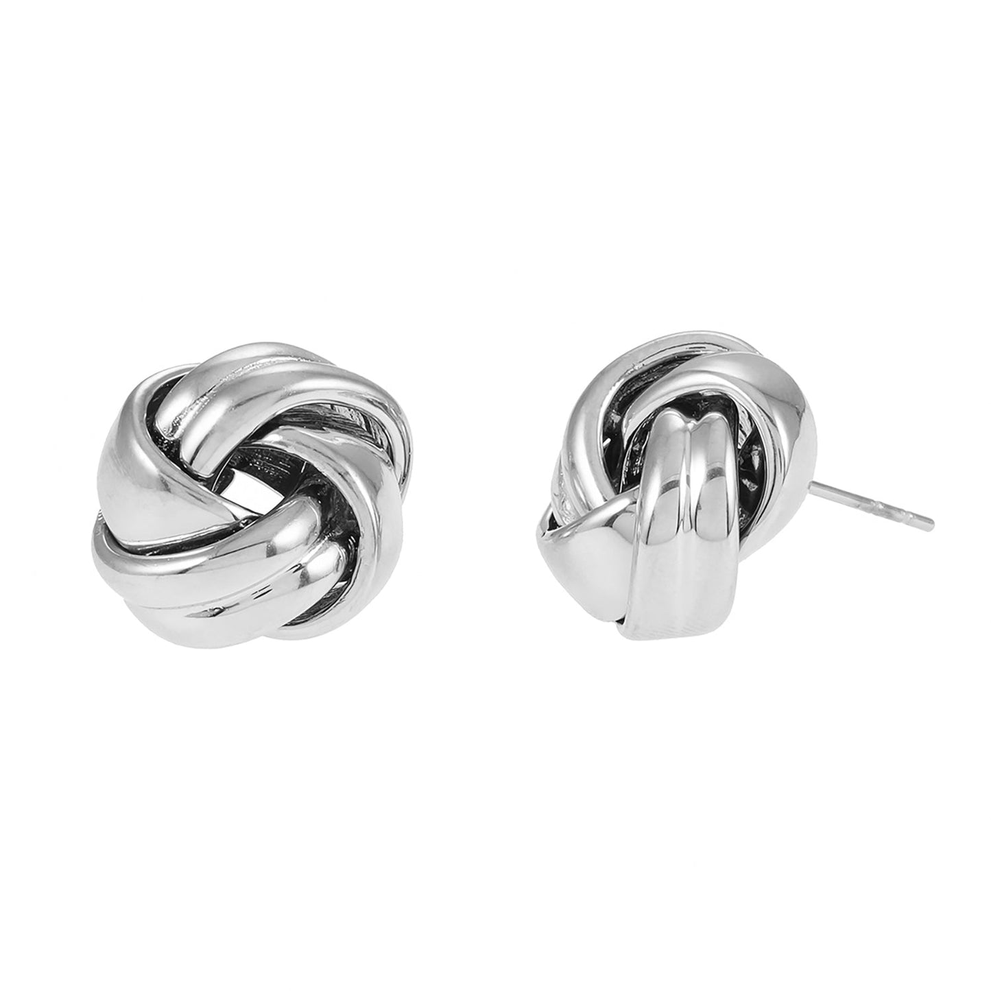 JATANI Silver Toned 18K White Gold: Contemporary Love-Knot Stud Earrings