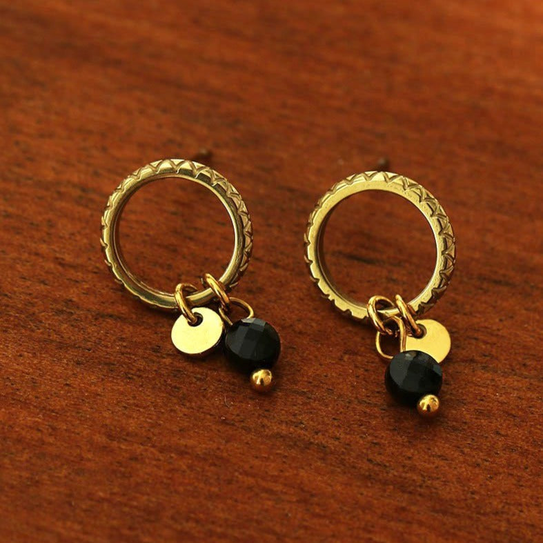 Style JAZMIN Black-Gold: Stud Earrings with Mini Charms