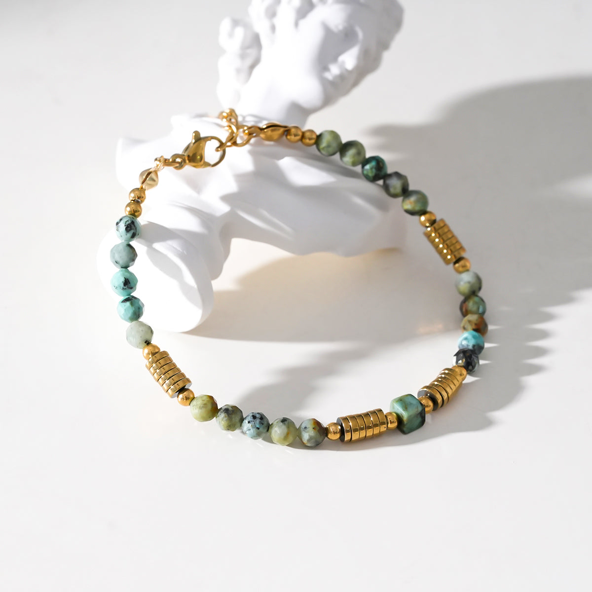 JEMIMA: African Turquoise Stones and Gold Beaded Bracelet