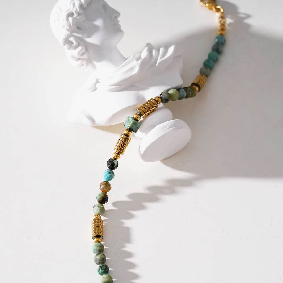 JEMIMA: African Turquoise Stones and Gold Beaded Bracelet