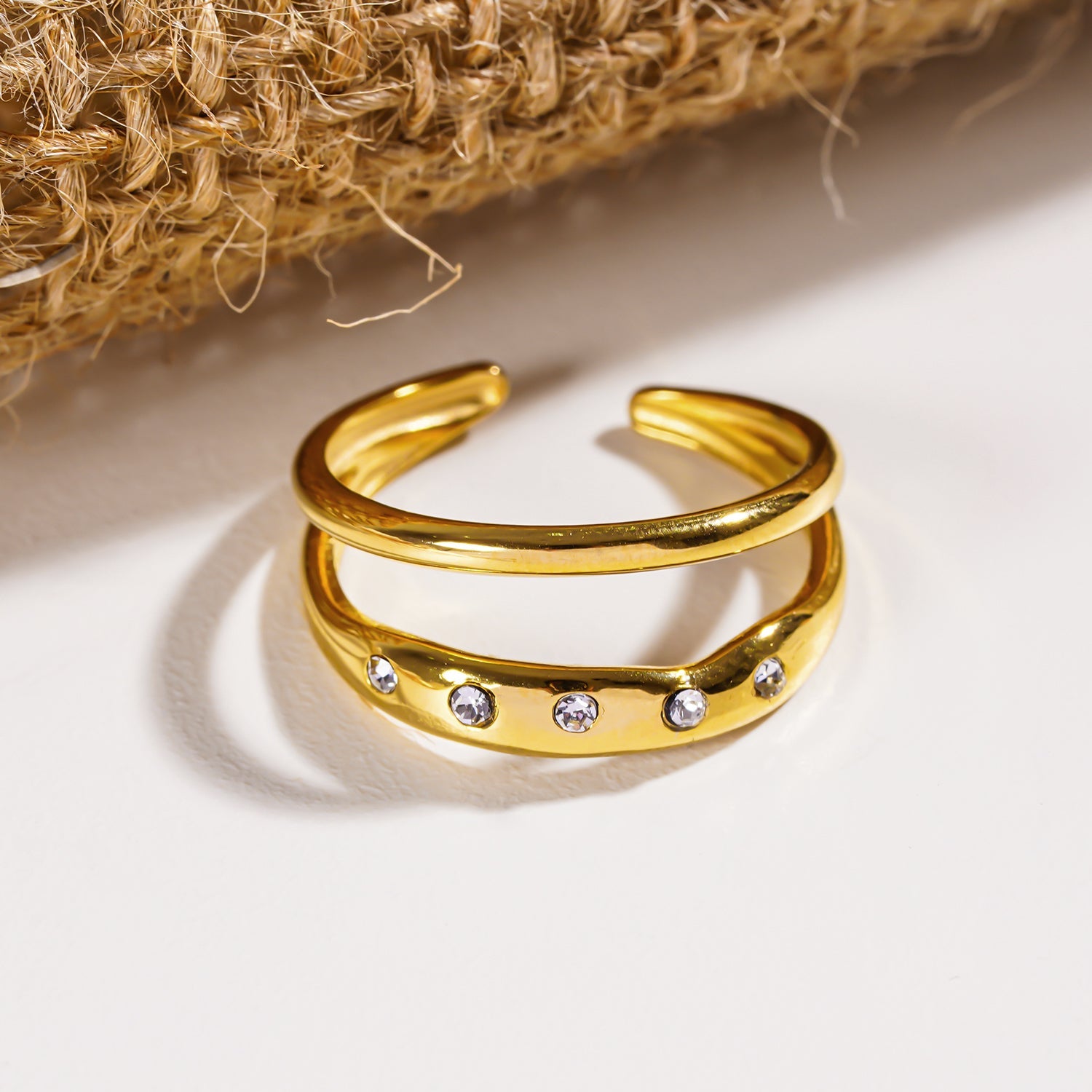 JORYA: Double Banded Zirconia Embellished Ring