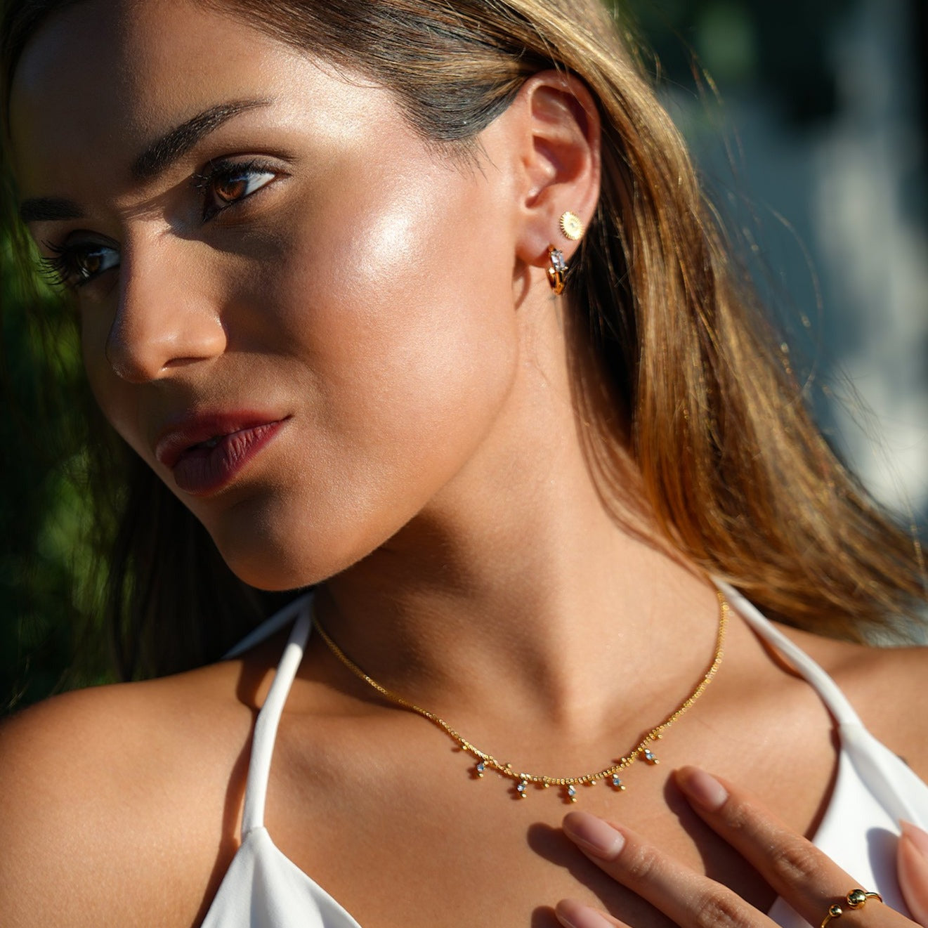 Style KALPI: Zirconia & Ball-Beaded Chain Necklace in Gold