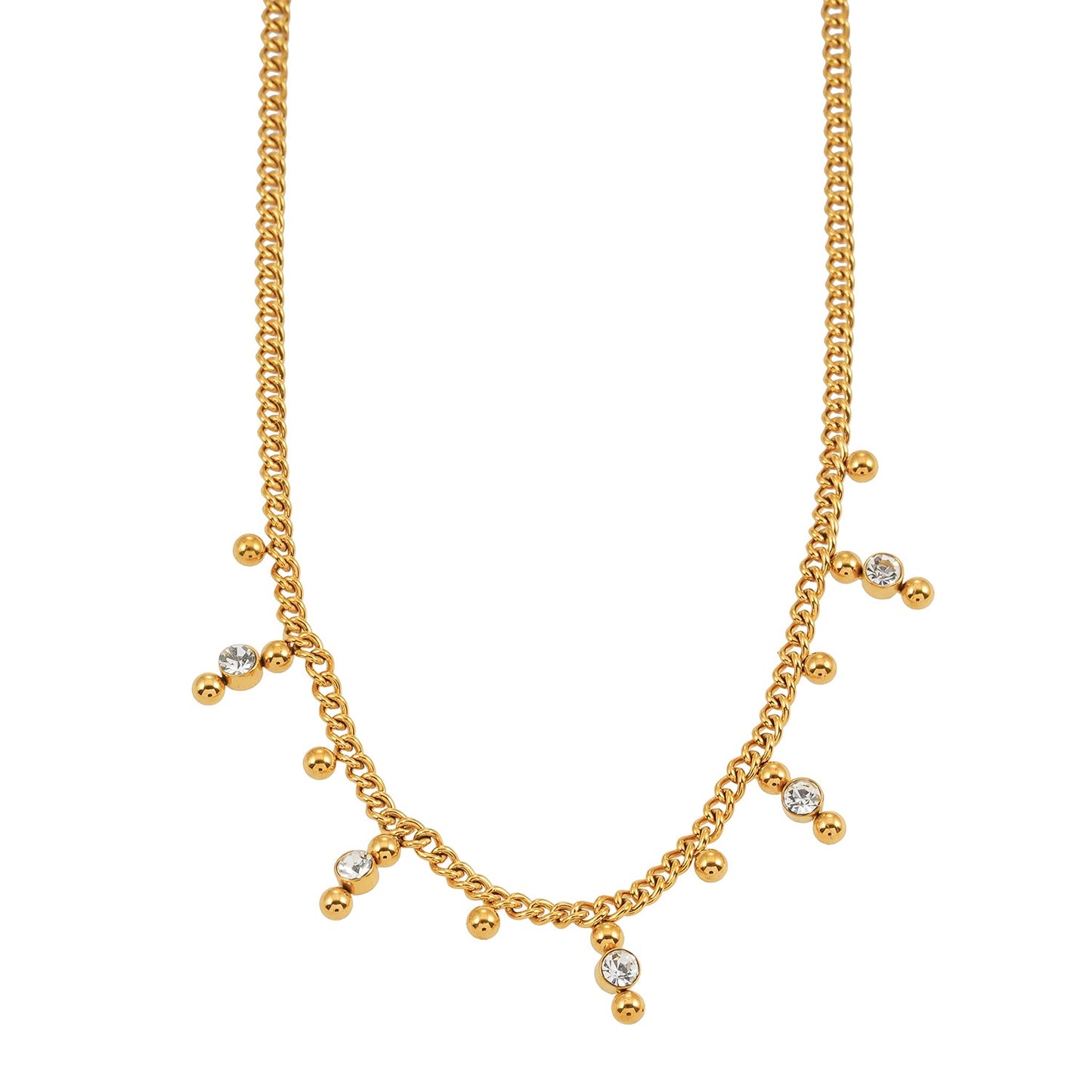 Style KALPI: Zirconia & Ball-Beaded Chain Necklace in Gold