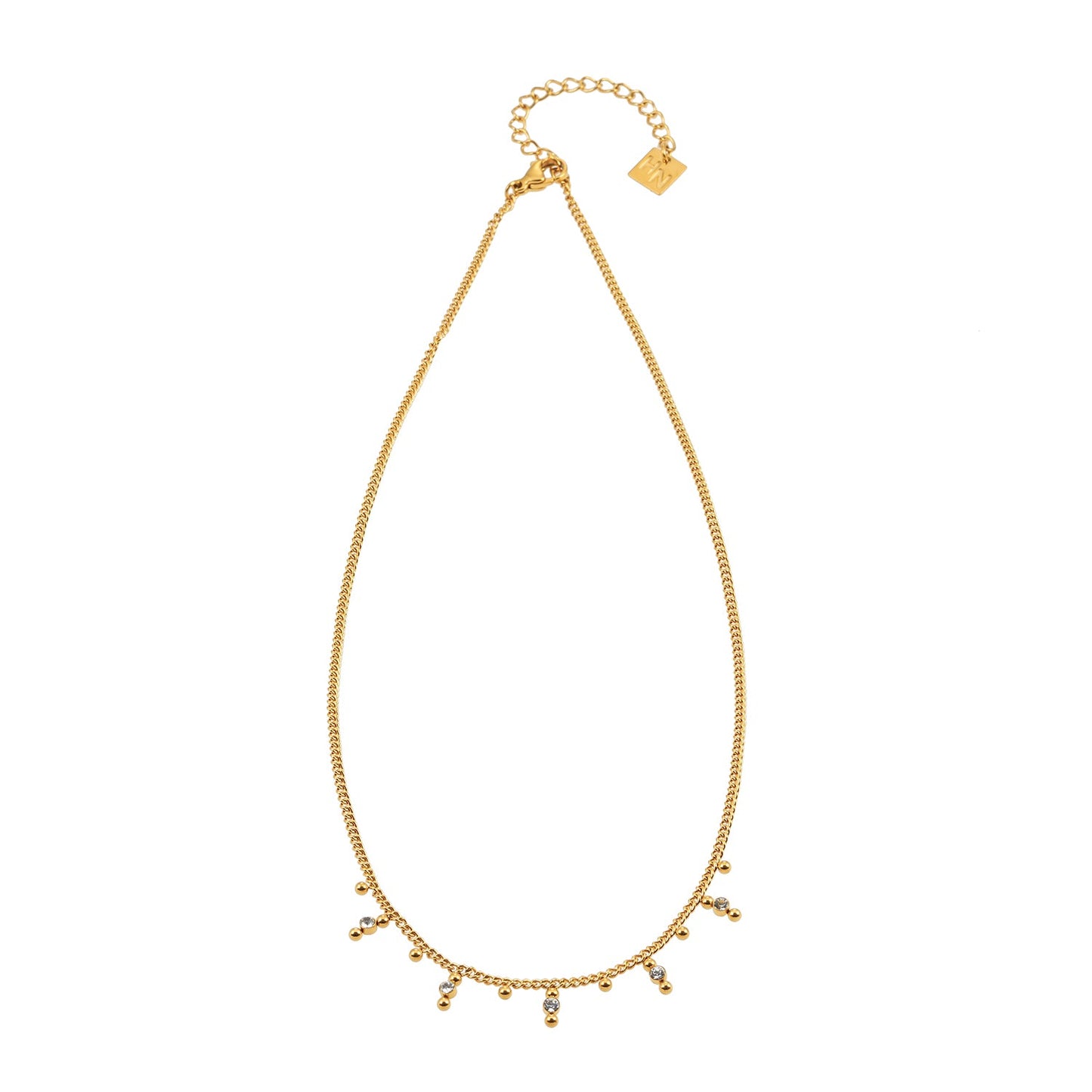 Style KALPI: Zirconia & Ball-Beaded Chain Necklace in Gold