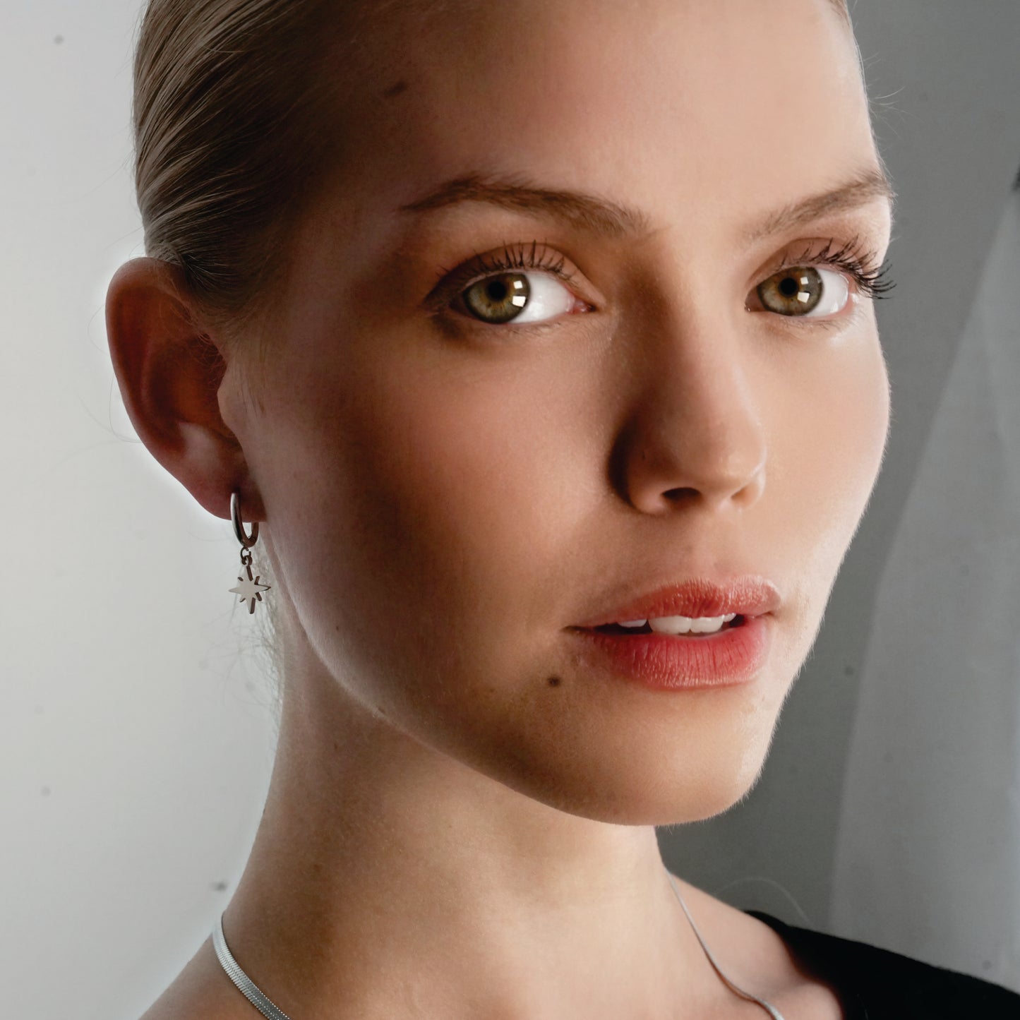 KAYLIN Silver: Mini Hoops with Star Charm Earrings