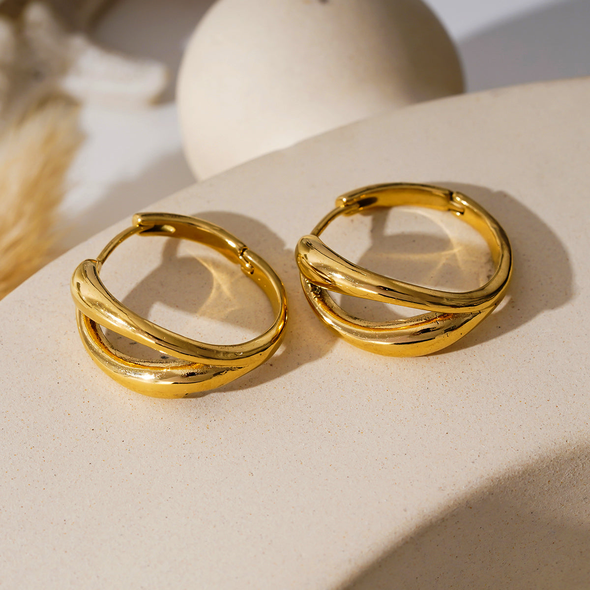 KEIKO: Double Loop Hoop Earrings in Gold