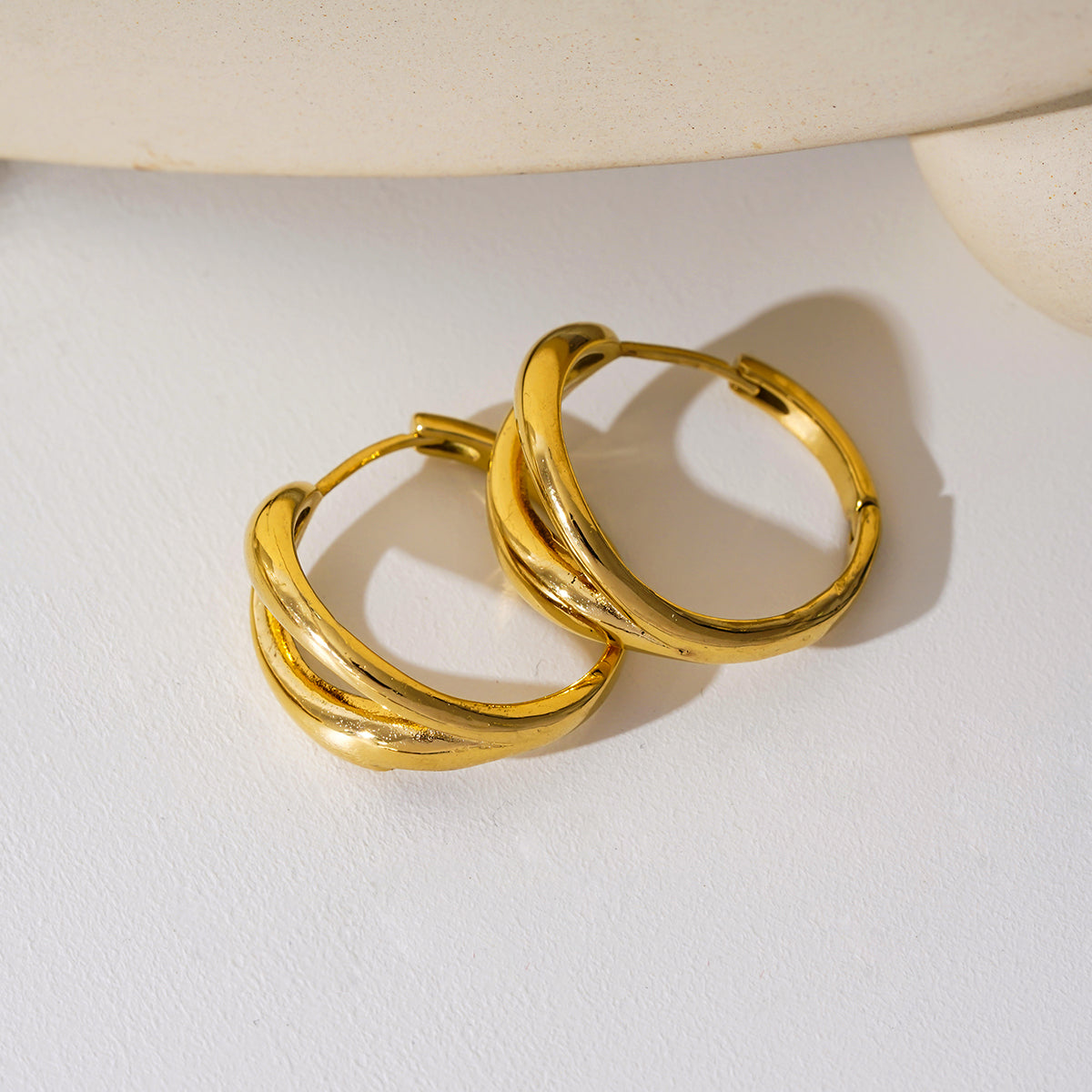 KEIKO: Double Loop Hoop Earrings in Gold