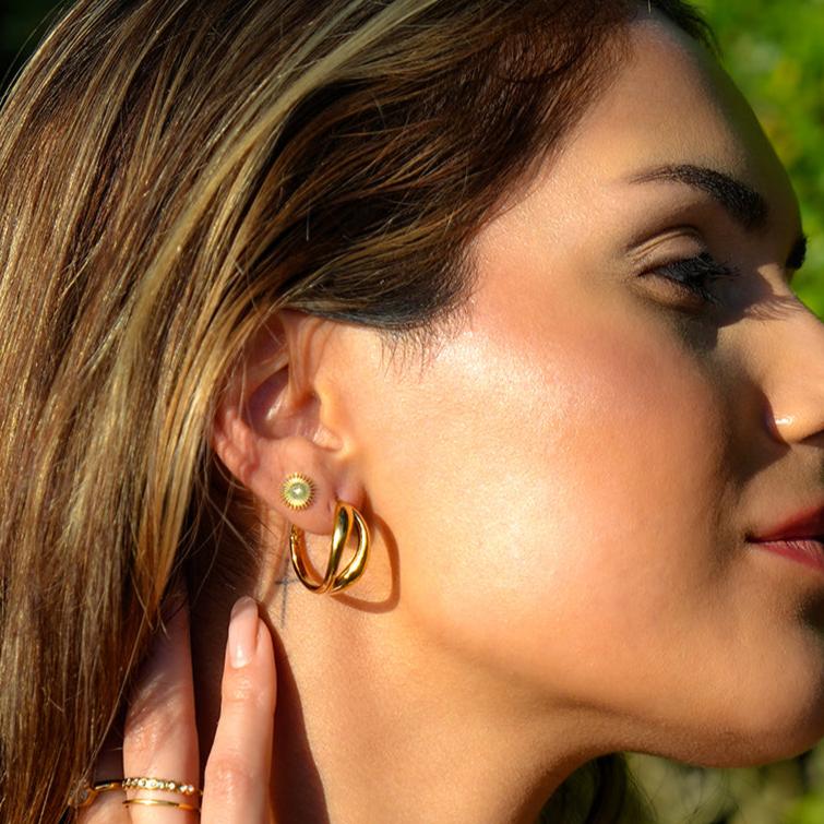 KEIKO: Double Loop Hoop Earrings in Gold