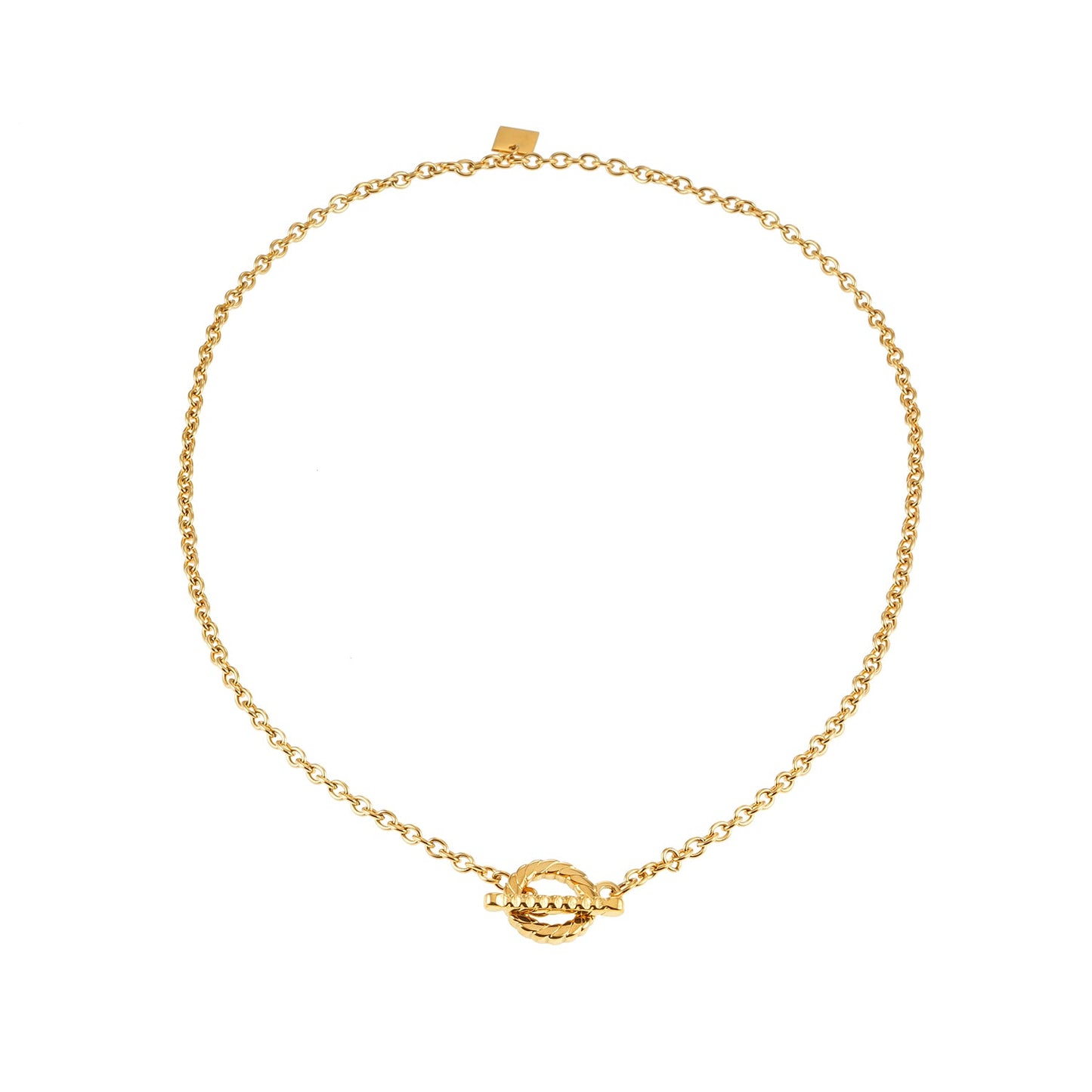 KETCHIGAN:  Classic Chain with Textured T-Bar & Ring Pendant Gold Necklace