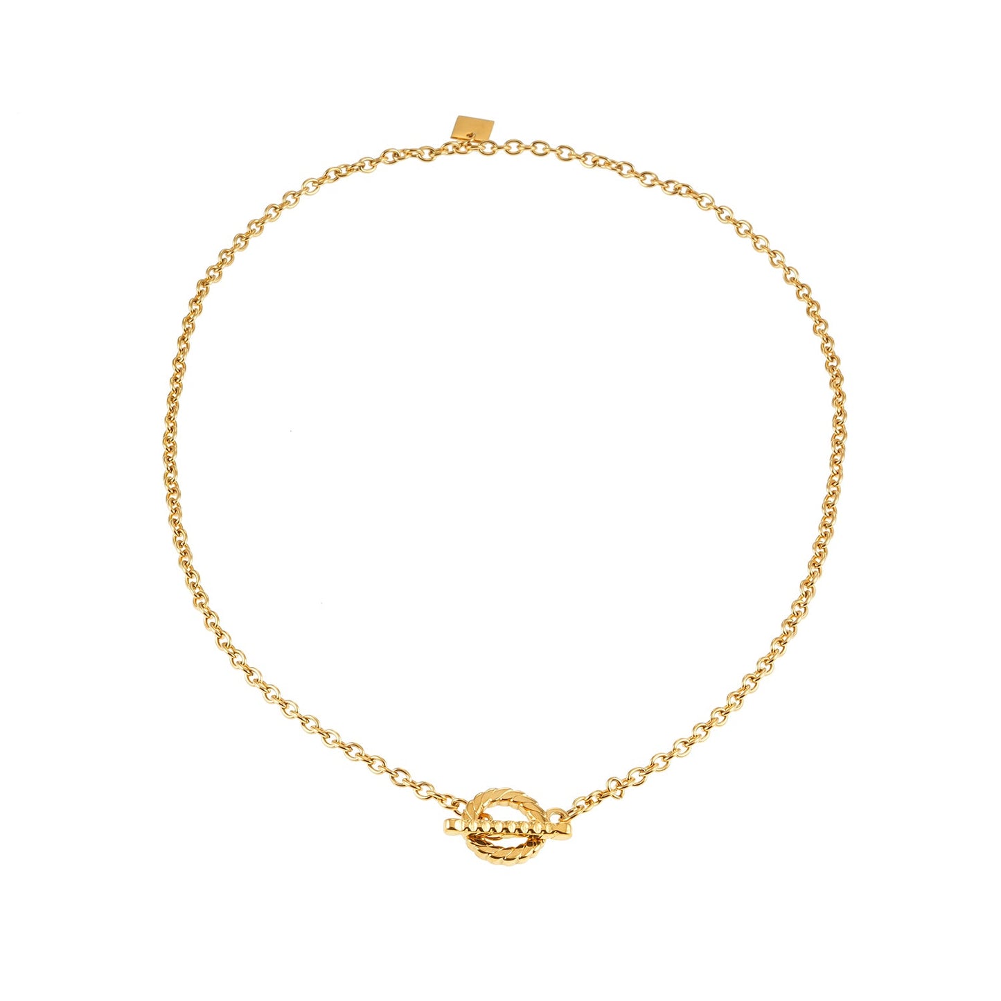 KETCHIGAN Gold: Classic Chain with Textured T-Bar & Ring Pendant Necklace