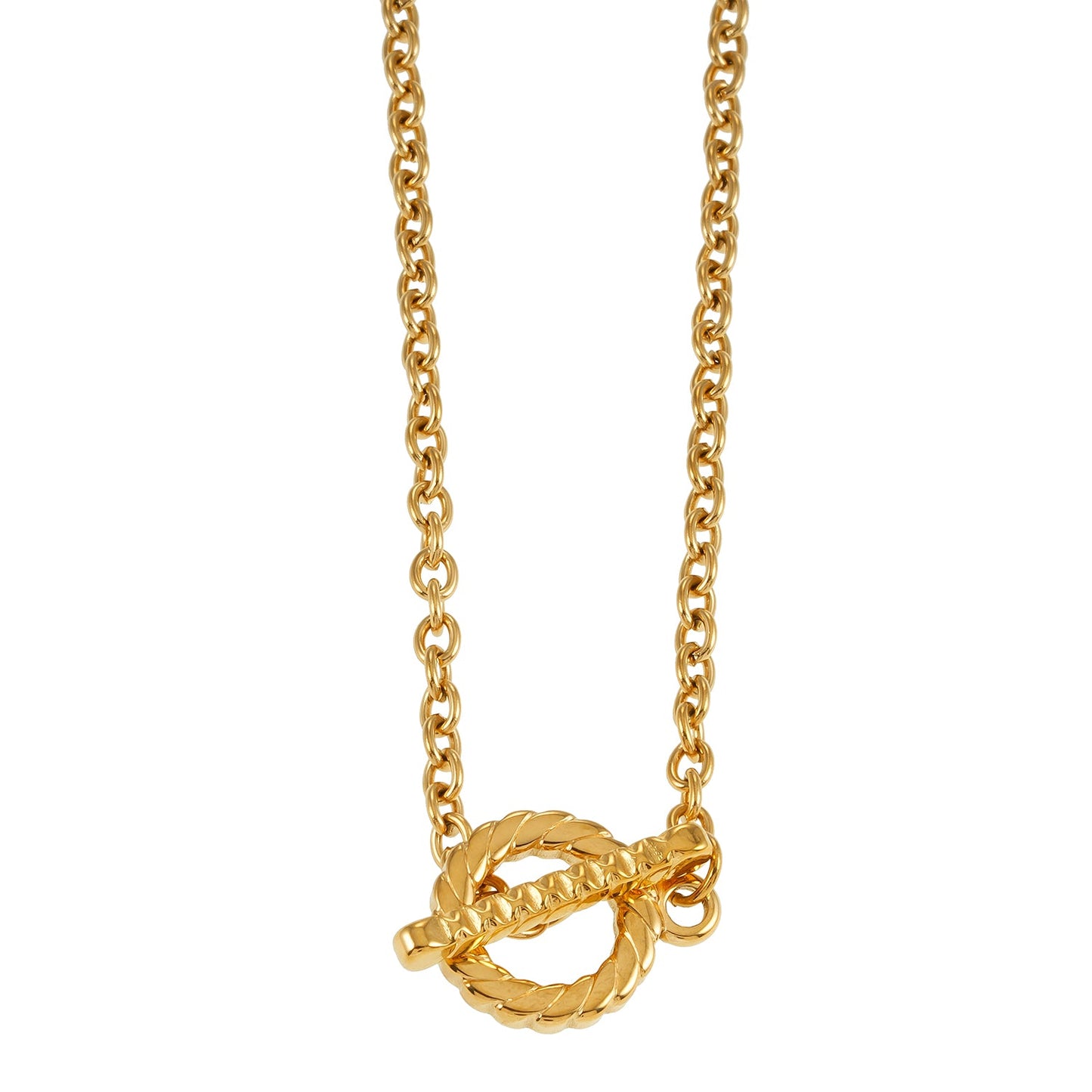 KETCHIGAN:  Classic Chain with Textured T-Bar & Ring Pendant Gold Necklace