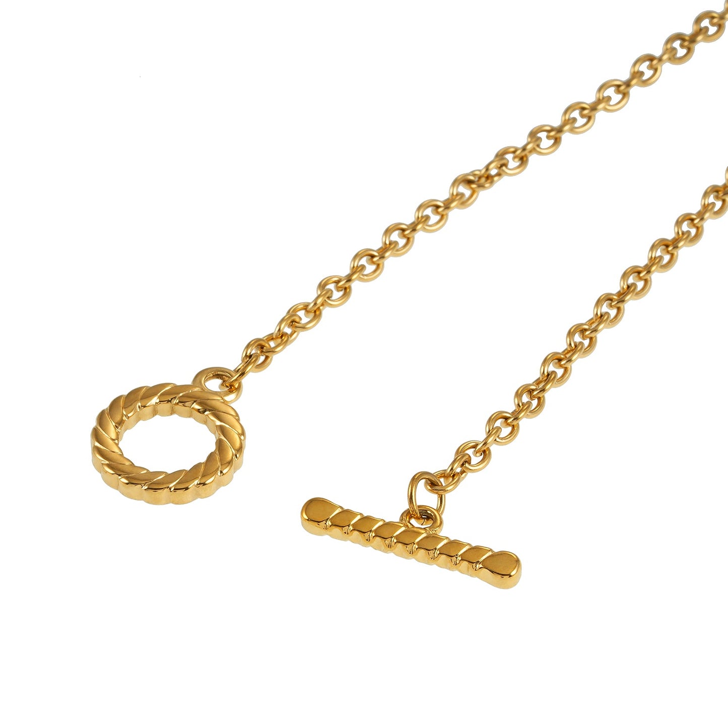KETCHIGAN Gold: Classic Chain with Textured T-Bar & Ring Pendant Necklace