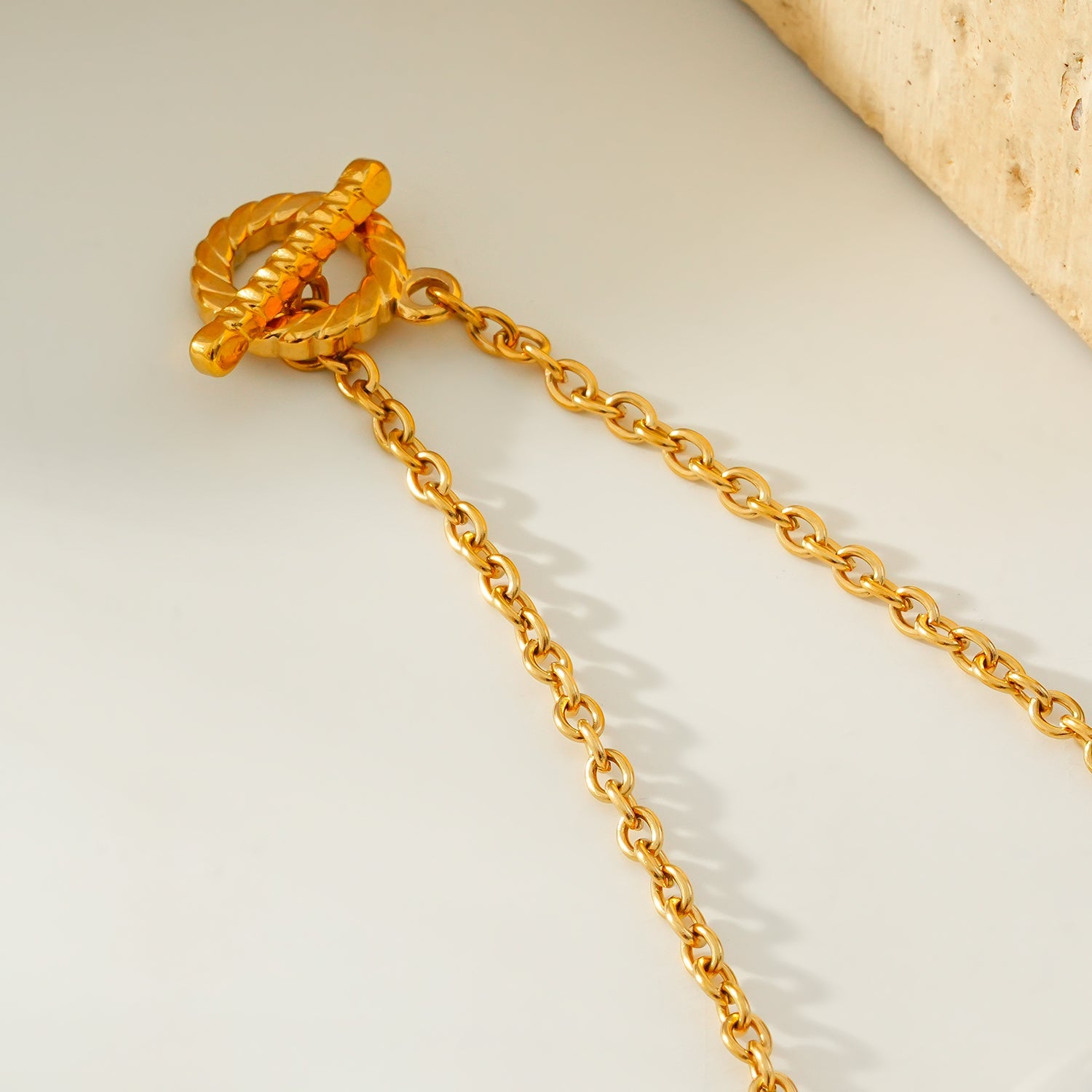 KETCHIGAN:  Classic Chain with Textured T-Bar & Ring Pendant Gold Necklace