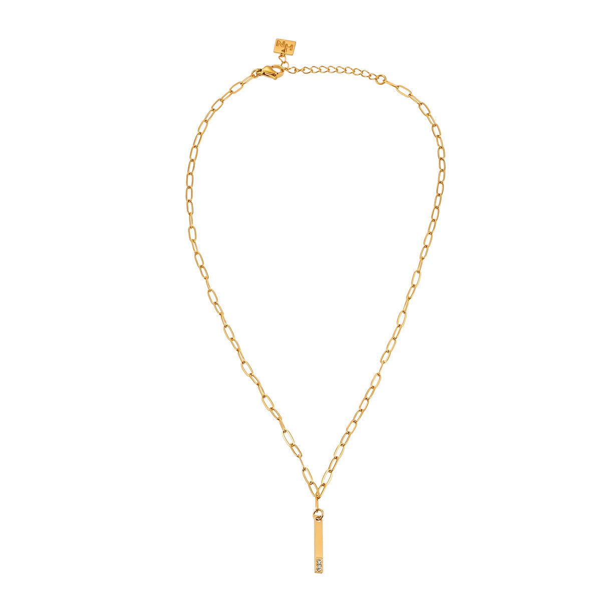 Style KORATIA: Minimalist Necklace with Paper-Clip Chain and Bar Charm Zirconia Embedded Pendant in Gold