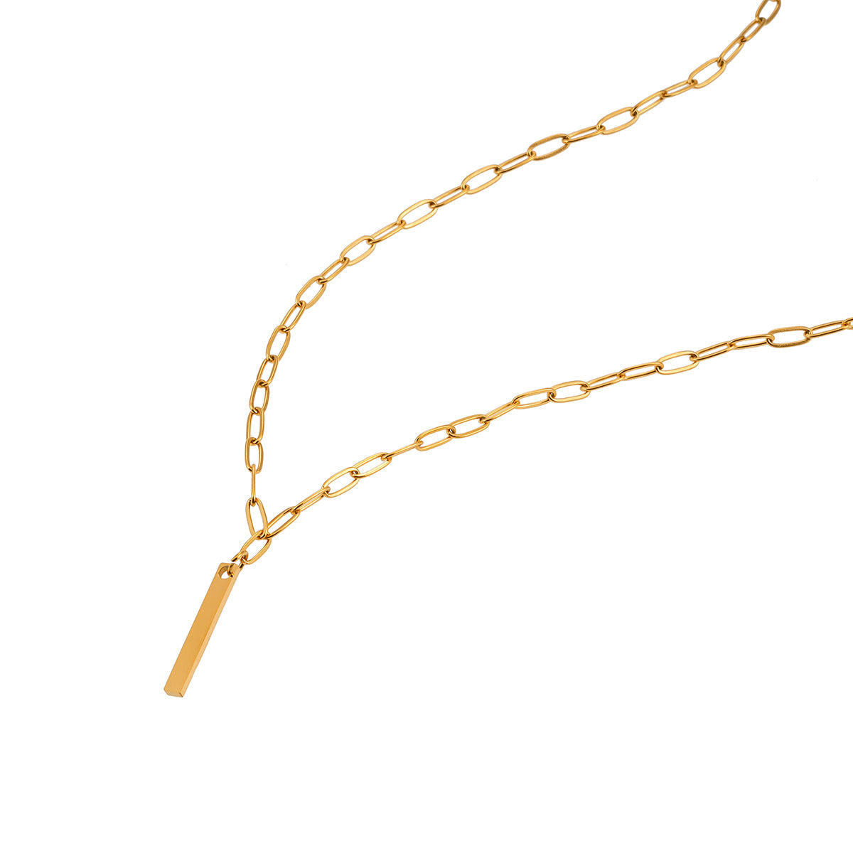 Style KORATIA: Minimalist Necklace with Paper-Clip Chain and Bar Charm Zirconia Embedded Pendant in Gold