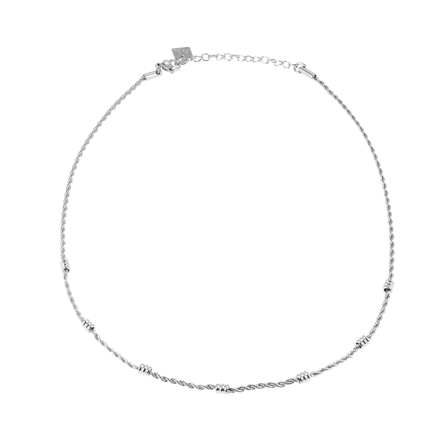 LEMOGES Silver Toned White Gold: Beaded Rope Chain Necklace