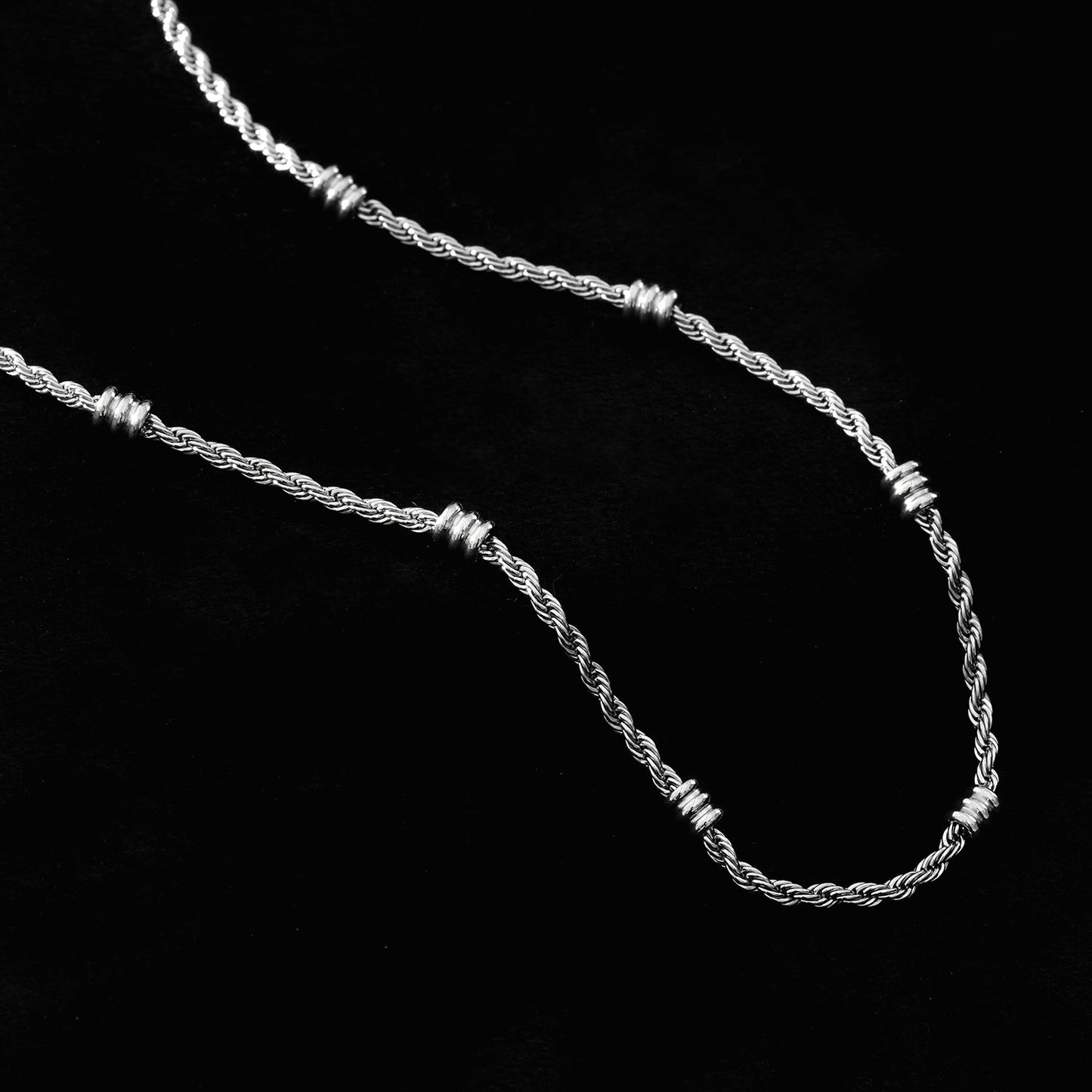 LEMOGES Silver Toned White Gold: Beaded Rope Chain Necklace