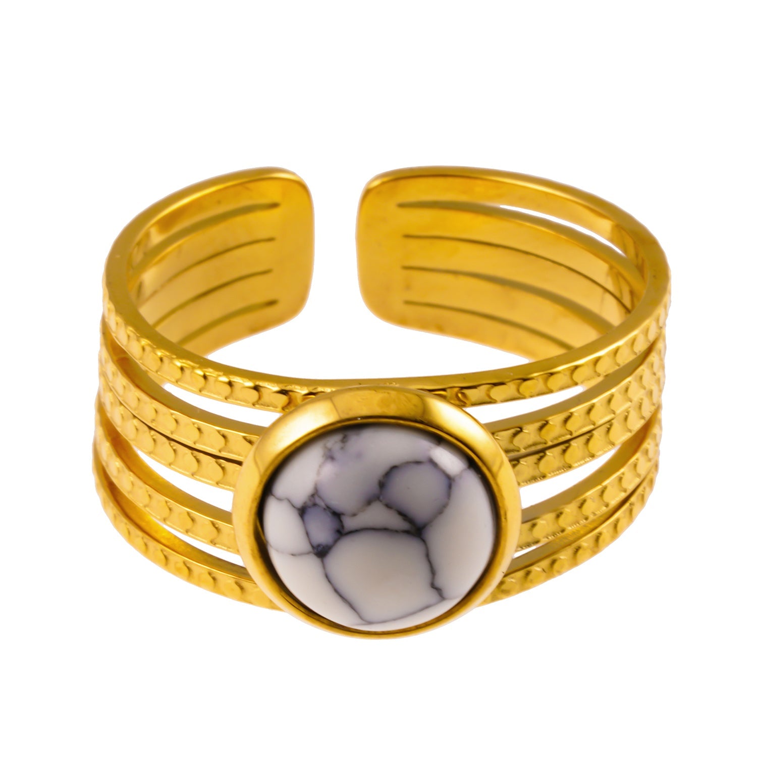 LIKHA: Multi Band Textured Ring with White Turquoise Stone Centre Piece